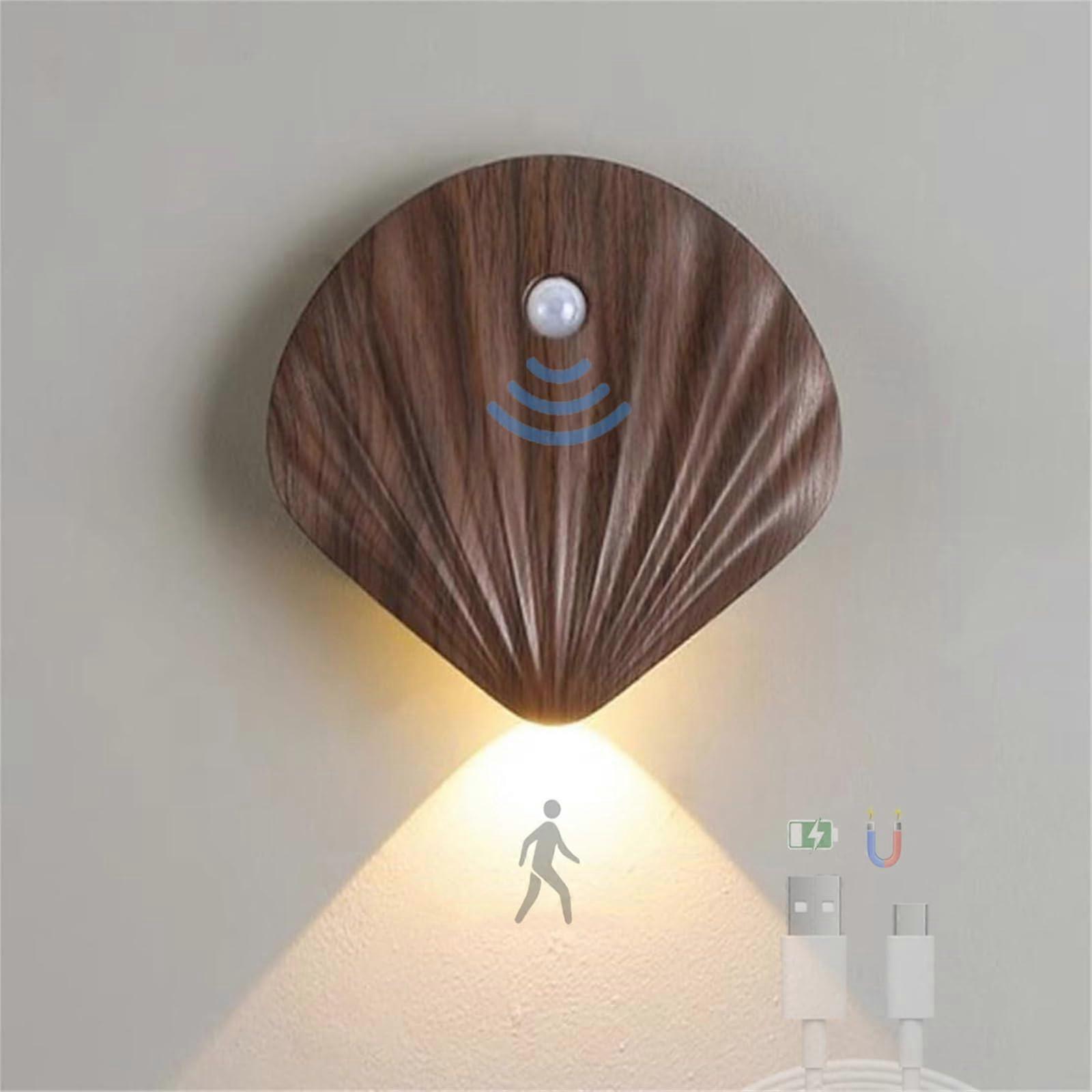 LED Indoor Wireless Wall Light with Motion Sensor, USB Rechargeable Battery, Magnetic Wood Color Design, Brown Warm Light for Corridor