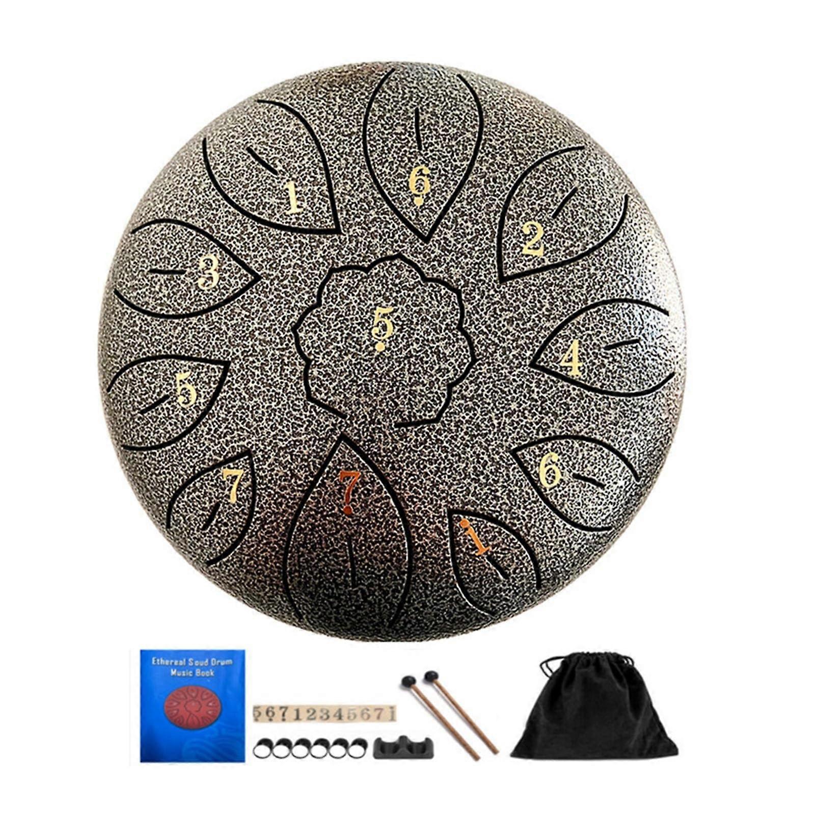 Tamburo con linguetta in acciaio da 6 pollici a 11 note, include palette per le dita, bacchette e borsa (A).