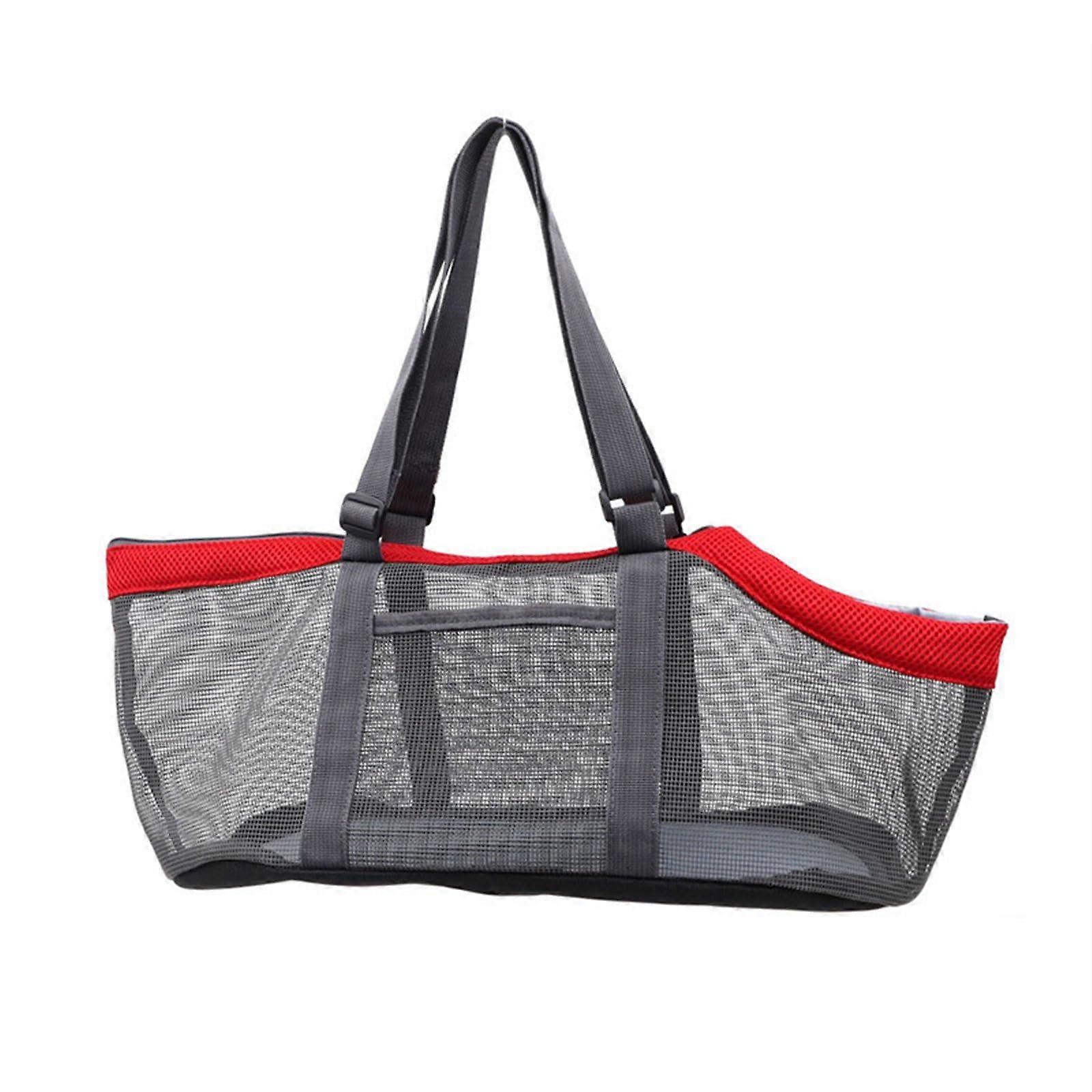 Pet Carrier Bag Lightweight For Dog Small Pet Carrier Mesh Ventilated Portable For Camping Hiking Travel Gray Red