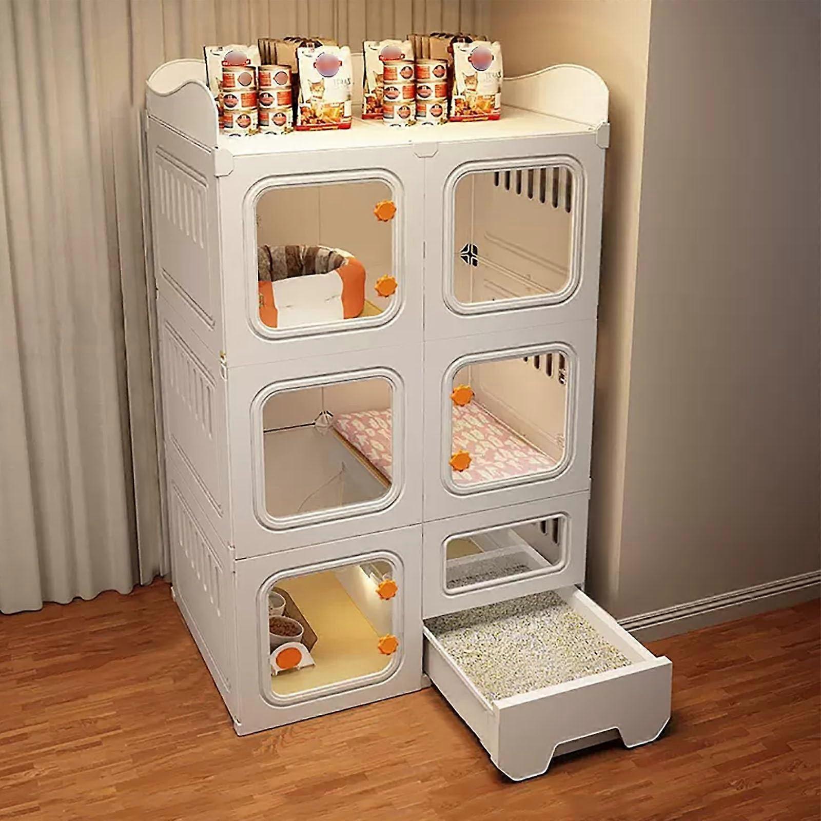 Cat cage with enclosed litter box, storage , sturdy, durable (white, 71x46.5x116cm)