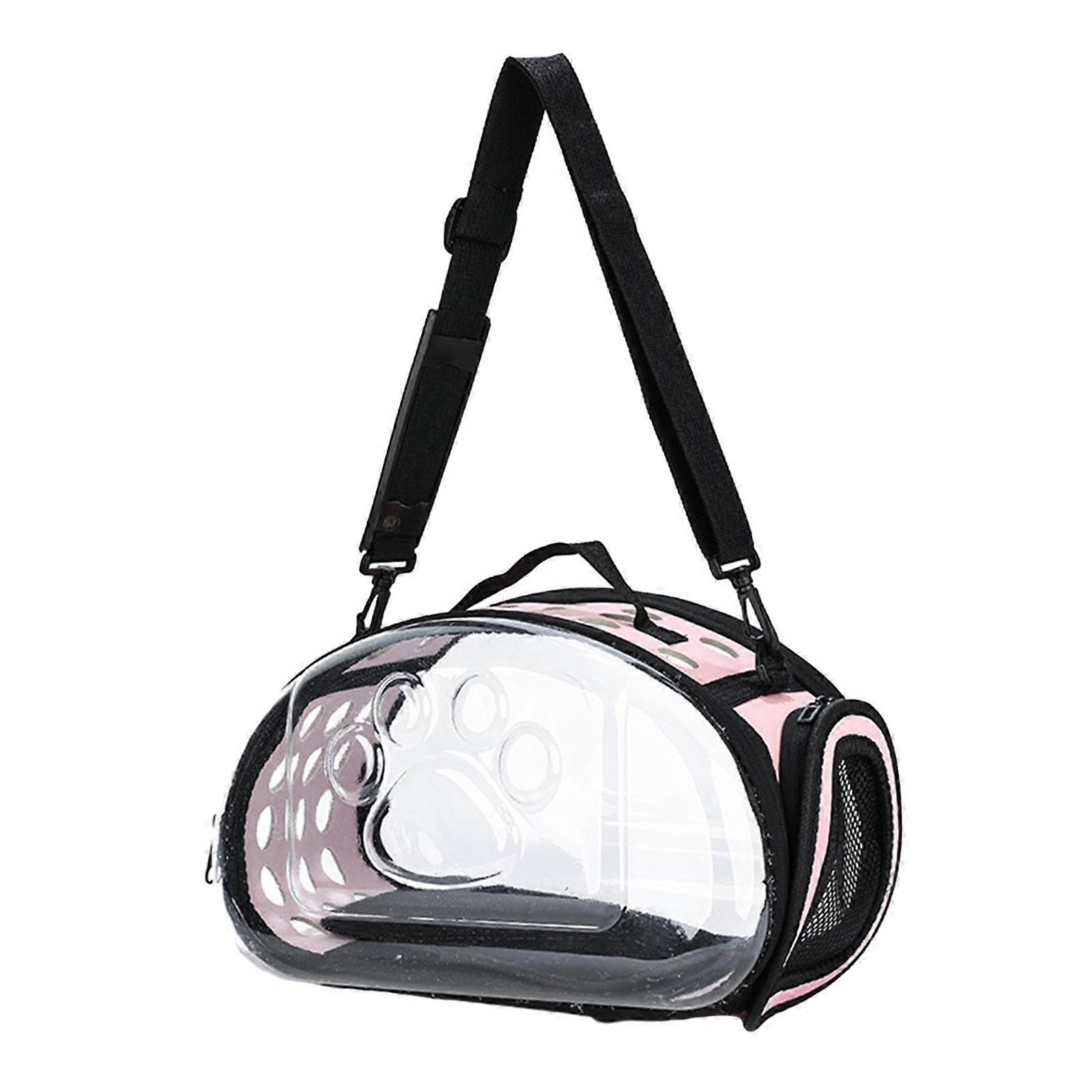 Foldable, soft pet carrier, aircushion bag, transparent, portable cat carrier for walks, pink S.
