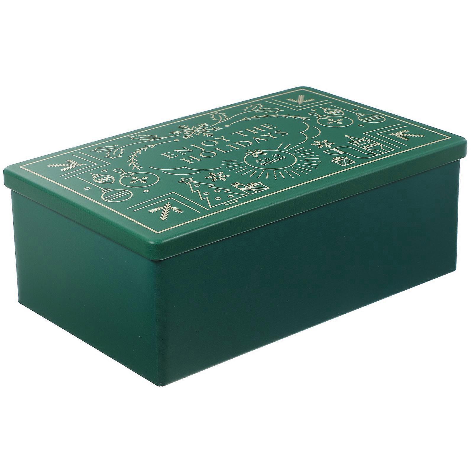 Elegant Square Christmas Tinplate Box Food Safe Cake Storage Container Easy Clean Surface Stripe Pattern for Birthdays Weddings