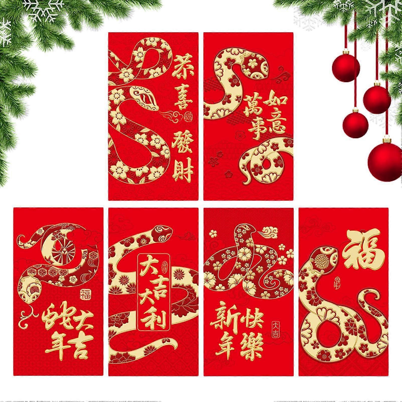 Red Snake Envelope – 2025 New Year Red Package, Gold Foil Snake Design, 6 Pack Red Luck Money Envelopes for Festivals