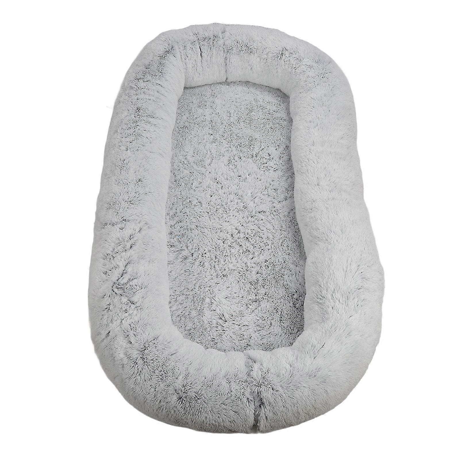 Human Dog Bed Soft Cozy Napping Round Sponge Giant Fur Dog Bed for Adults Pets Winter Machine Washable Grey 165 X 100 X 25cm / 65 X 39.4 X 9.8in