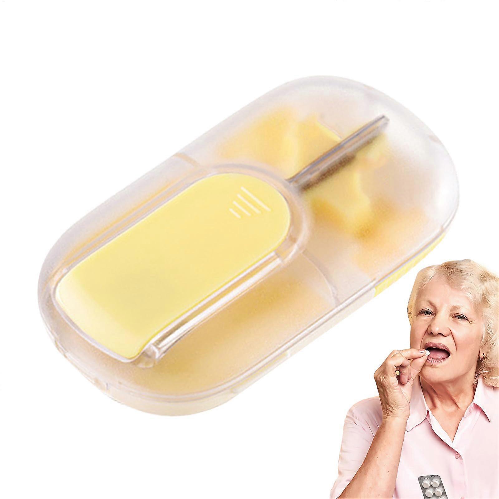 Tablet Divider, Portable Compact Tablet Half, Magnetic Pill Dispenser for Everyday Use at Home On the Go for Women, Men and Seniors Yellow