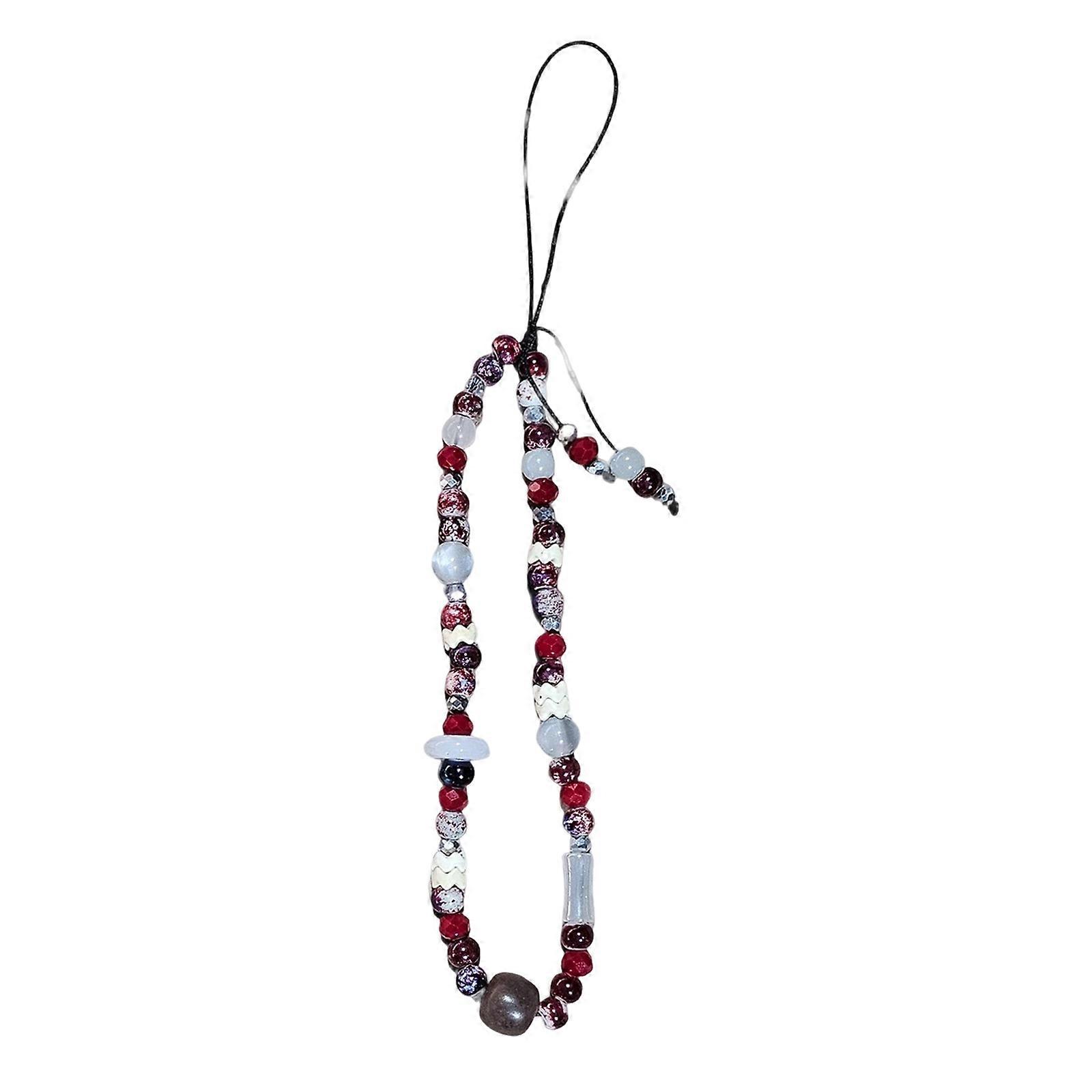 Beaded Phone Lanyard Fashion Phone Charm Strap Multiple Use Accessories for Keychain Smartphone Decoration Everyday Use  red