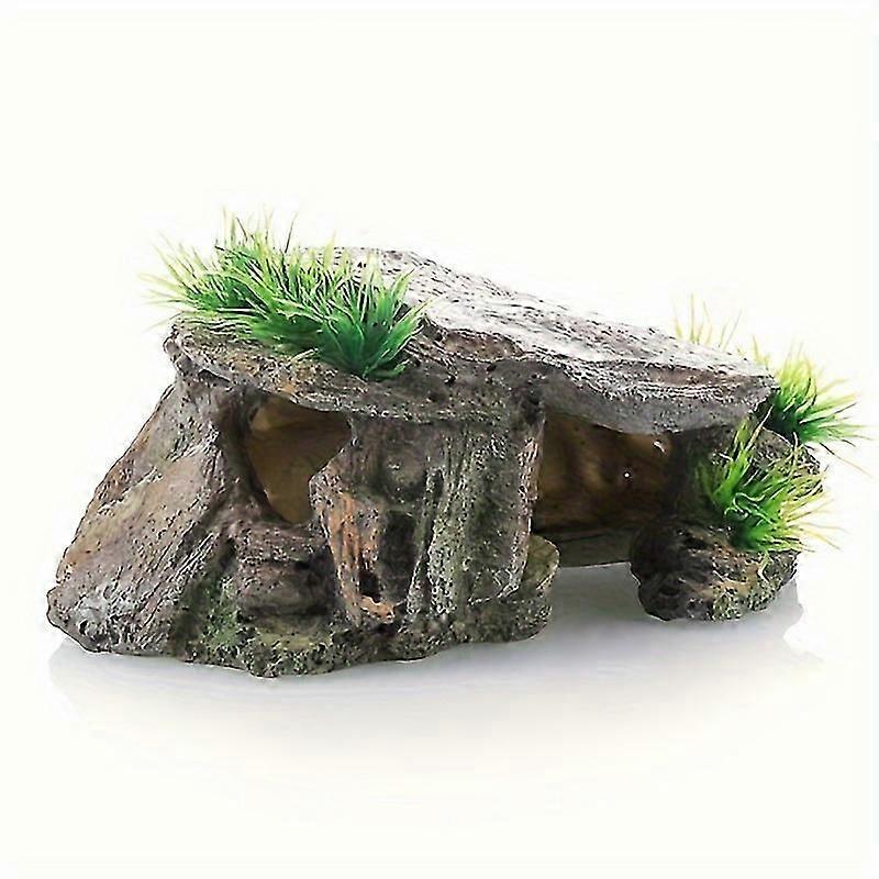 Reptile Hideout Cave & Basking Platform, Natural Terrarium Decor for Turtles & Lizards, Durable Habitat Bowl