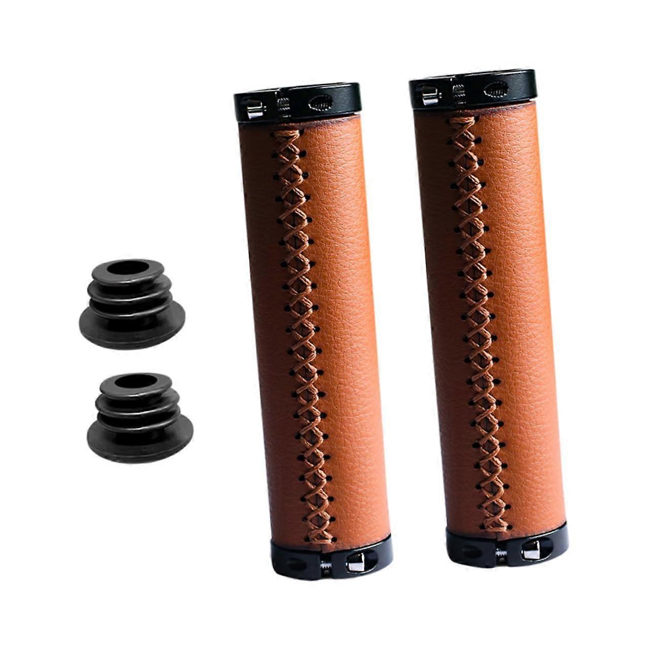 1 pair of nonslip bicycle grips, ergonomic, shockabsorbing, durable, suitable for mountain bikes and scooters, brown.