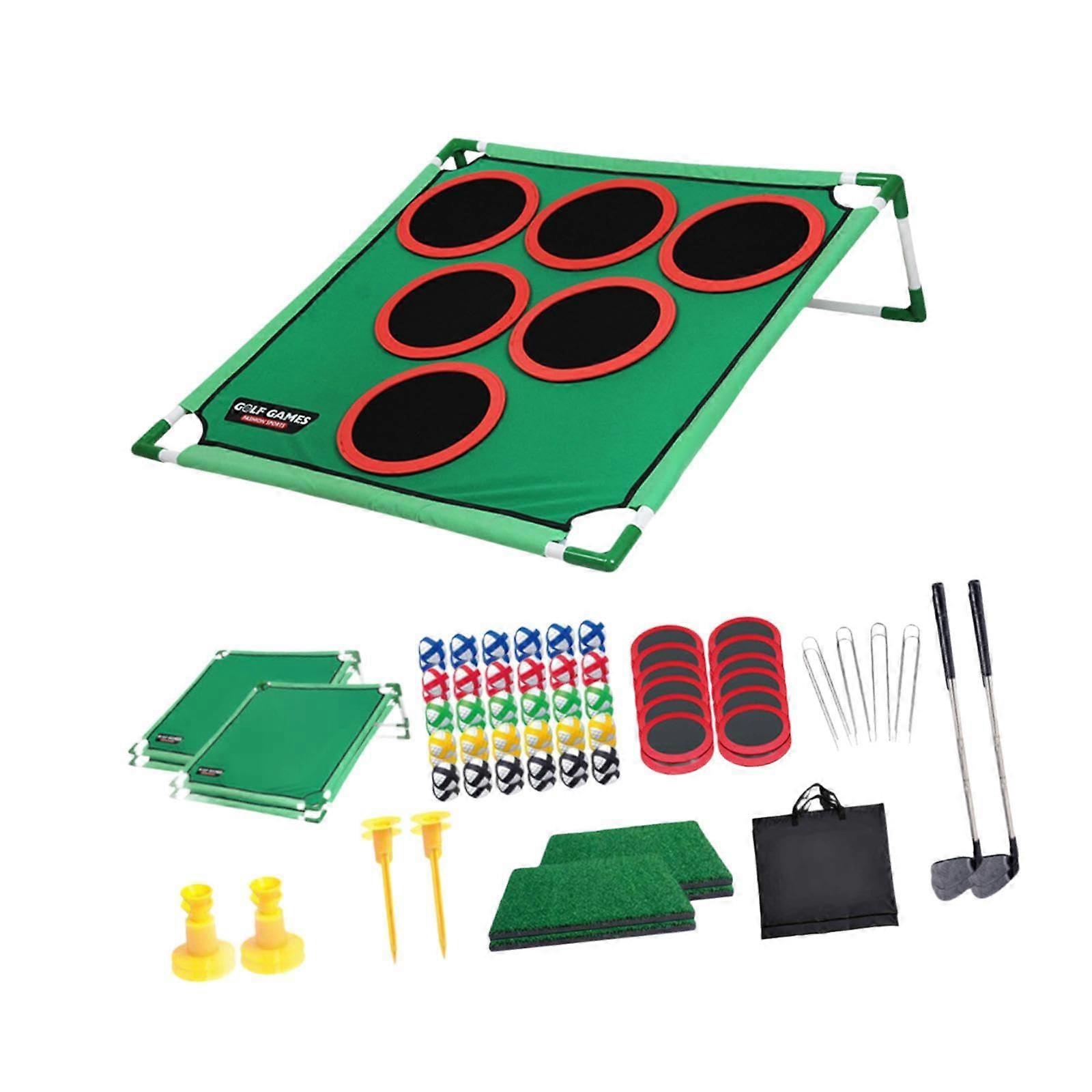 Golf Pong Set With Putter And Mat For Indoor And Outdoor Use, Double Shelf Design, Portable Game