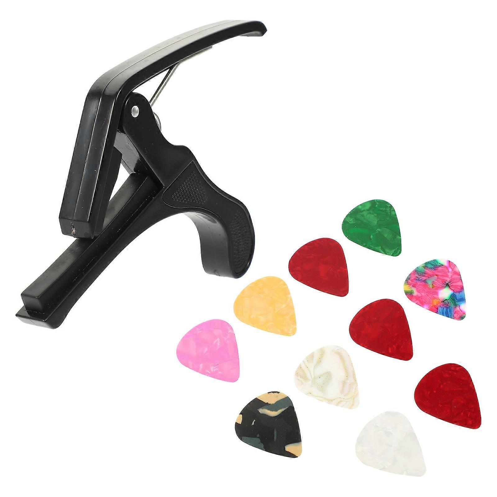 Professional Guitar Capo Pick Set with Durable Tuning Clip Compatible for Acoustic Electric Guitars and Ukuleles Accessory Random Color