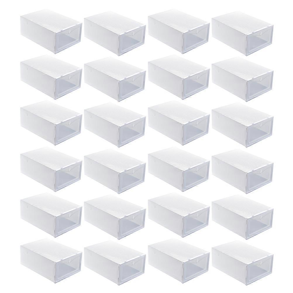 24Pcs White Plastic Shoes Case Drawer Style Shoe Storage Box for Space Saving Organization