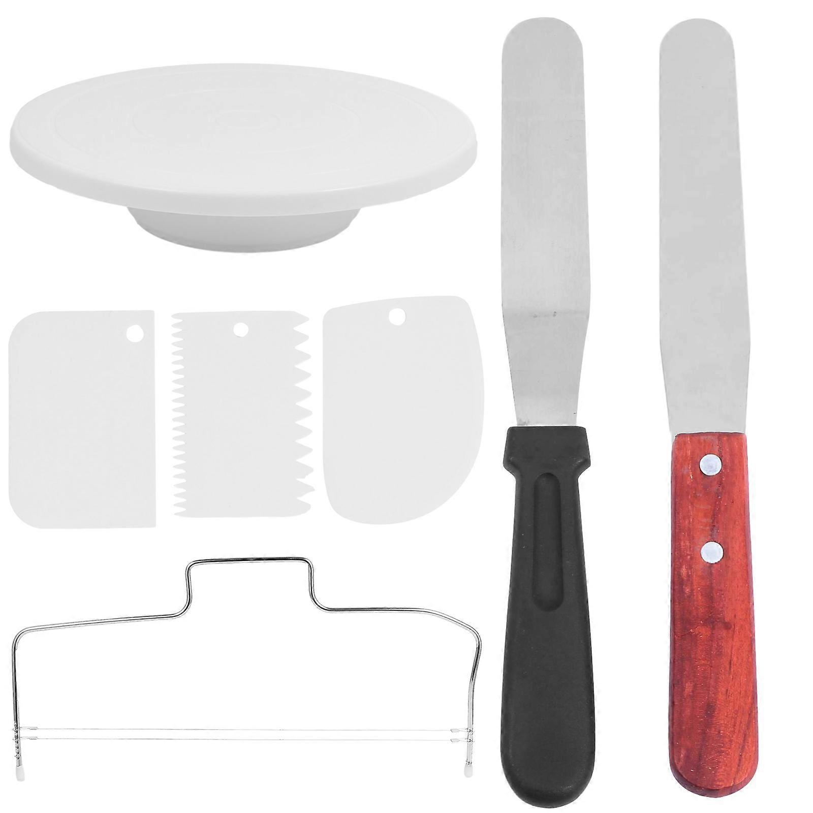 7Pcs Cake Decorating Tools Set Cake Rotating Turntable Scrapers Spatula For Baking Occasion White Color 27.50X27.50X6.50CM Spread Cream