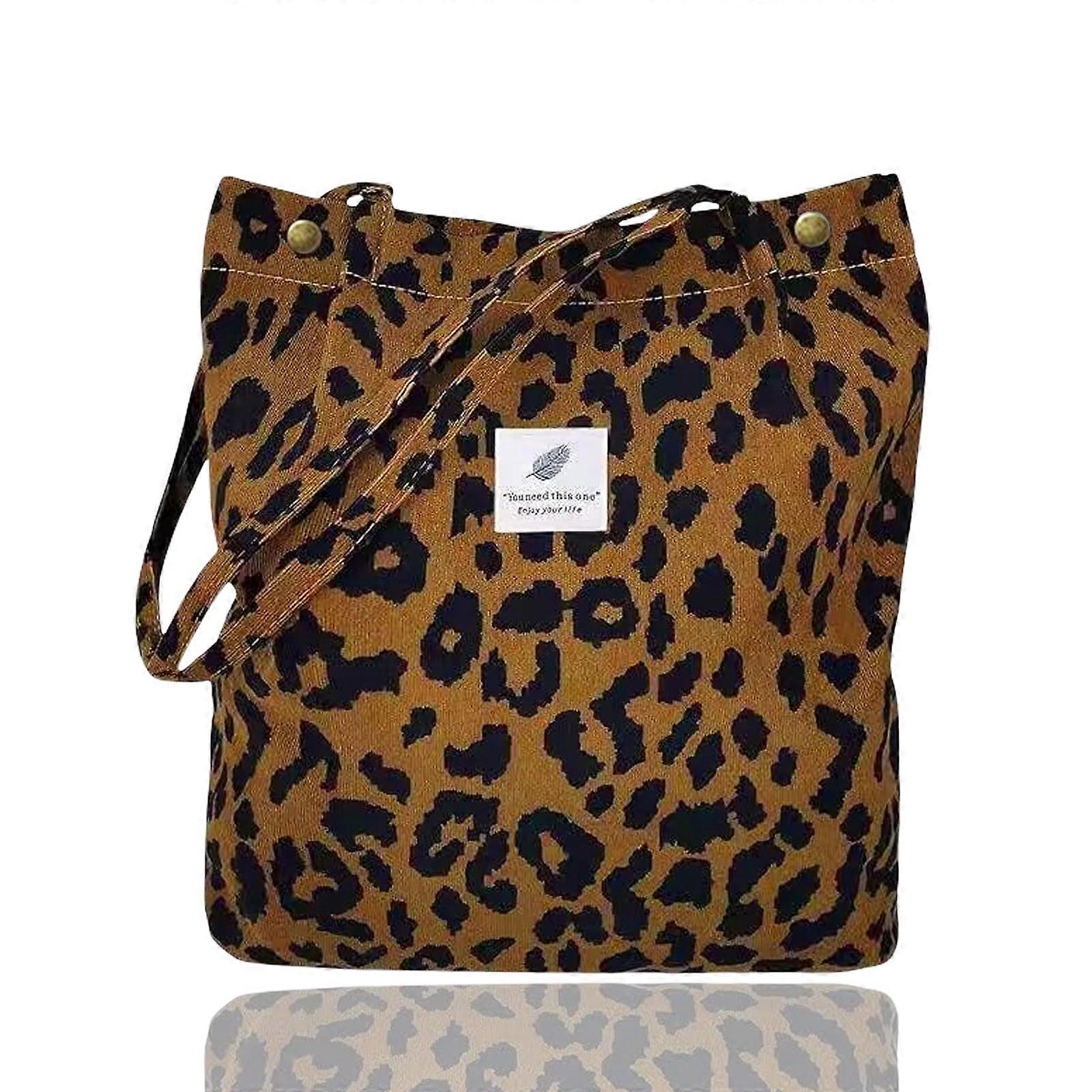 Leopard Print Corduroy Handbag, Durable Soft Multifunctional Tote for Office, School, Travel, and Shopping