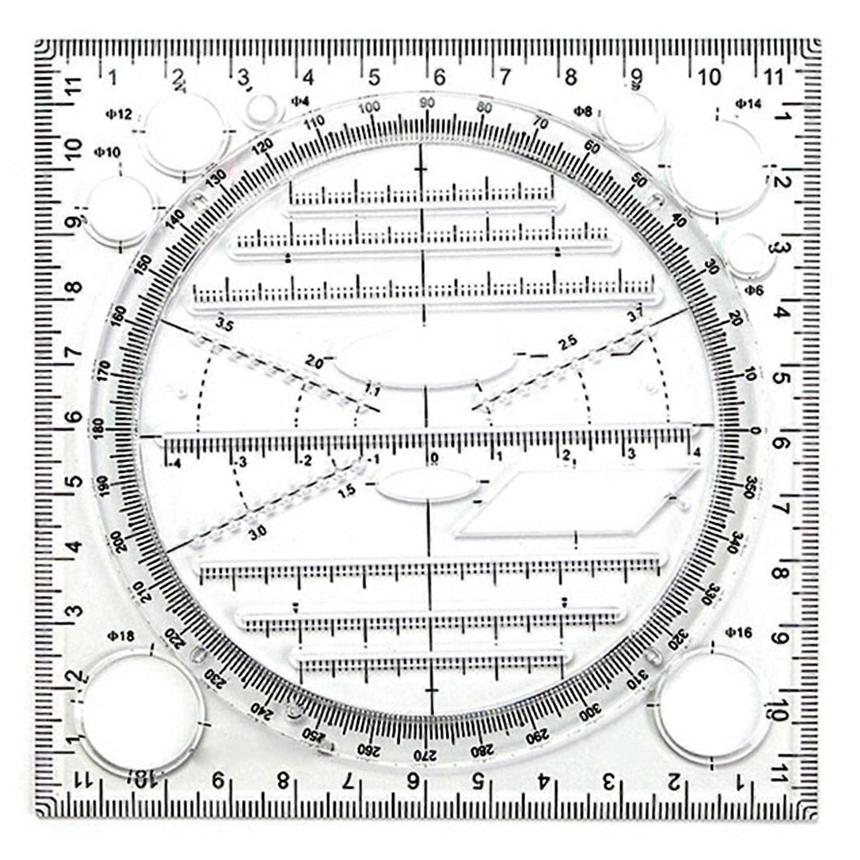 Multifunctional drawing template, geometric drawing tool, measuring ruler, rotatable