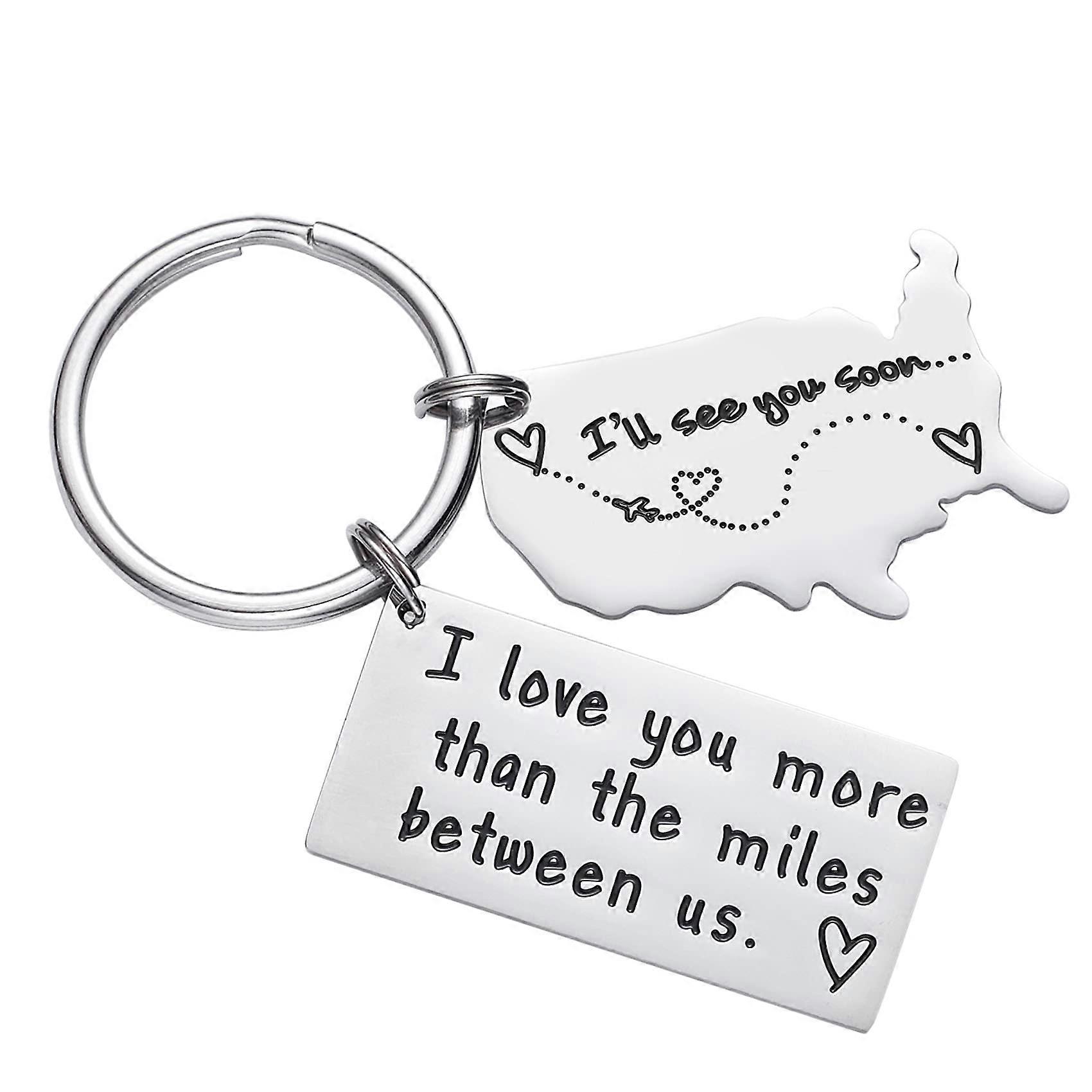 Long Distance Relationship Keychain 'I Love You More Than The Miles Between Us' Going Away State Keychain White