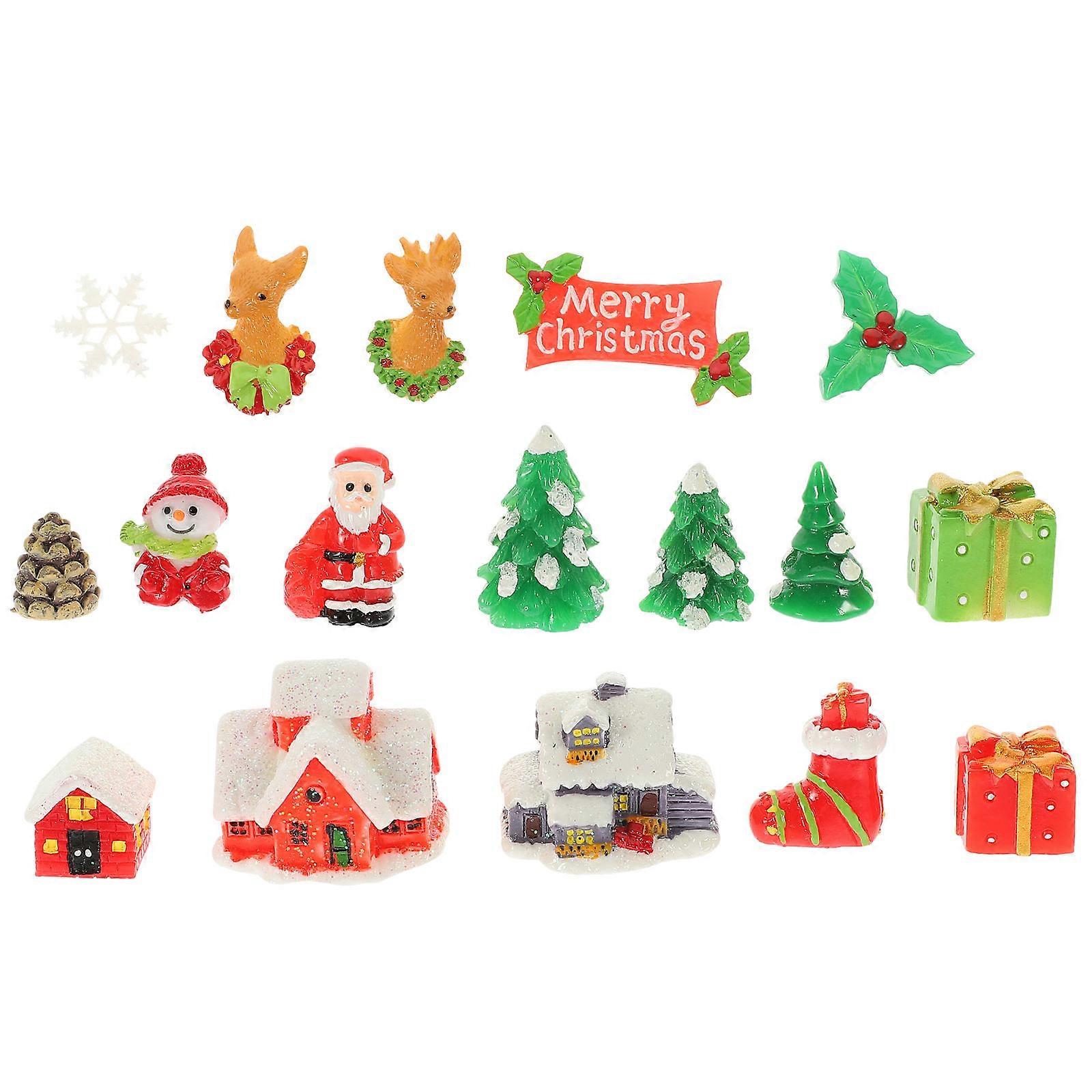 Christmas Resin Miniature Figurines Set – Santa, Snowman, Deer & Carriage Xmas Tree & DIY Mini Garden Home Decoration Crafting Accessories for