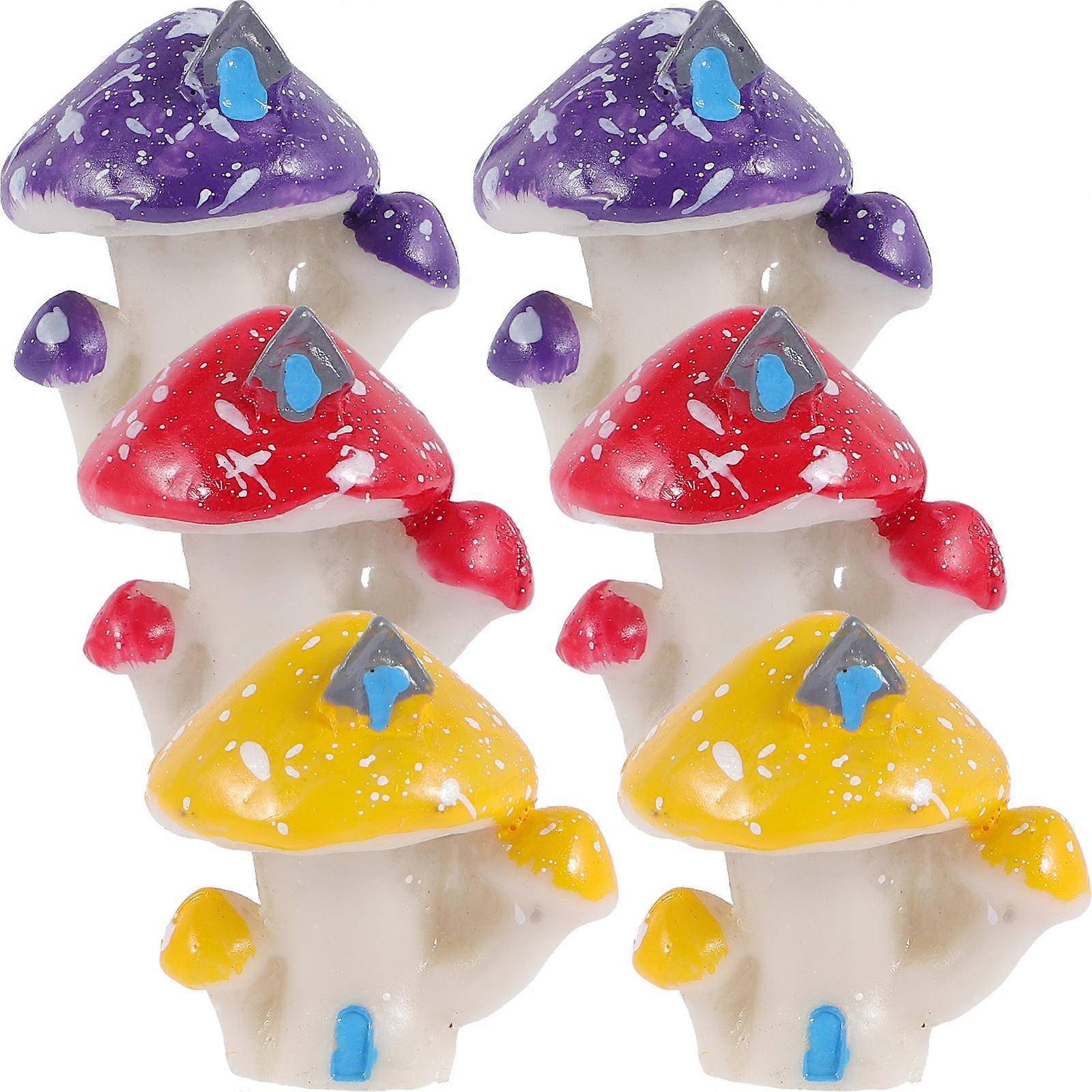 Mini Mushroom House Decor Resin Craft for Garden Reptile Box Assorted Color 6pcs