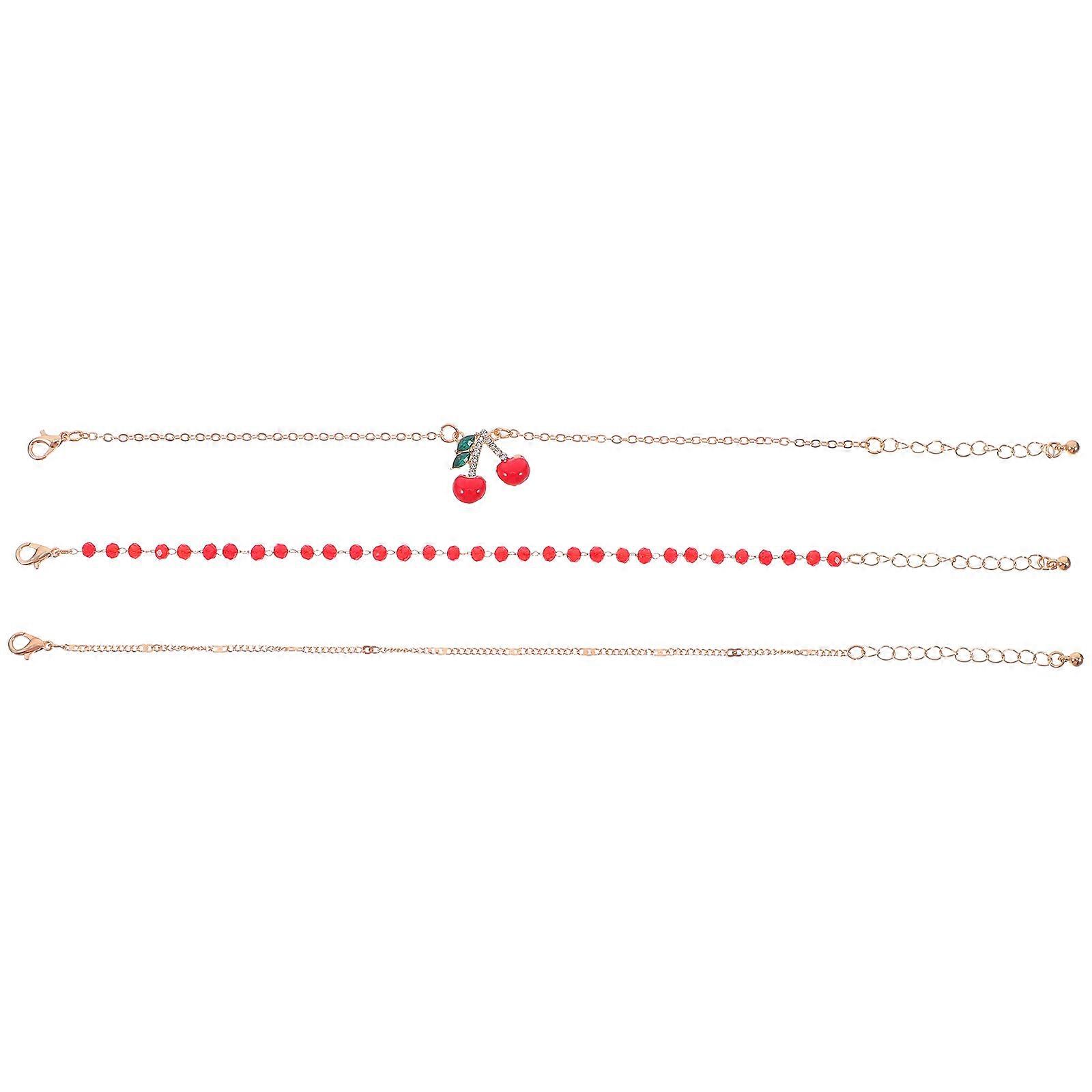 Rhinestone Beaded Anklet For Summer Weddings And Dates Alloy Material Red Color 3Pcs