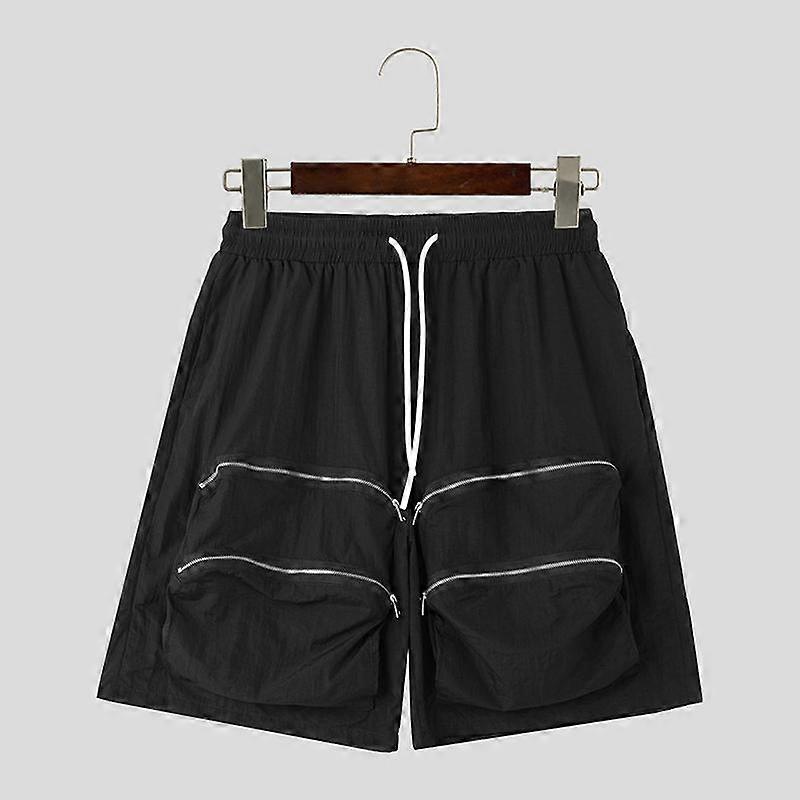 INCERUN Men Summer Drawstring Elastic Waist Pockets Casual Loose Cargo Pants Shorts