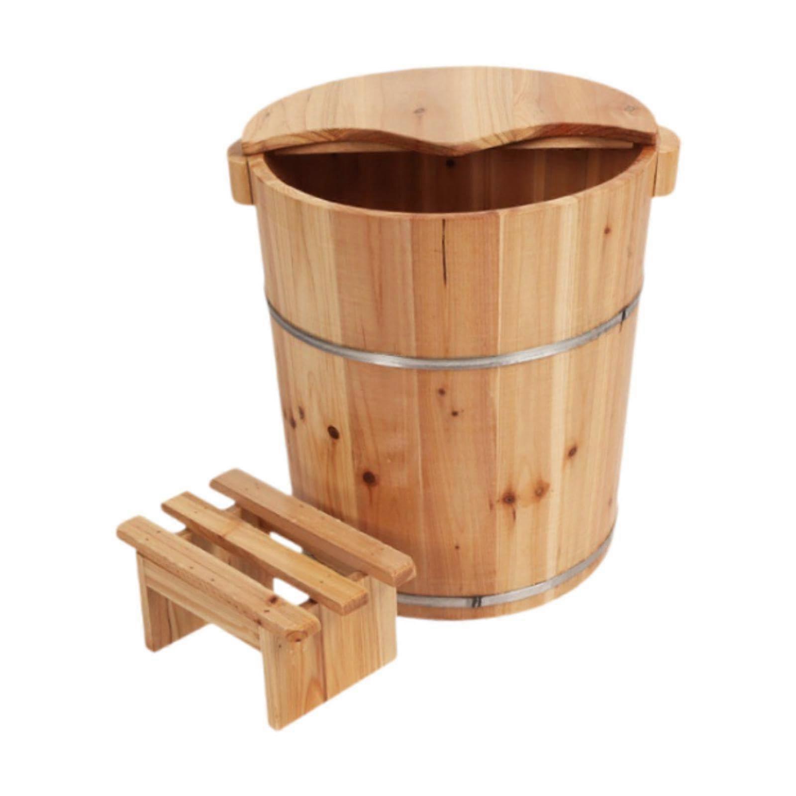 Foot Bath Tub with Wooden Cover, Deep Foot Basin for Home, Spa, Sauna, and Bathroom, Durable and Practical Design