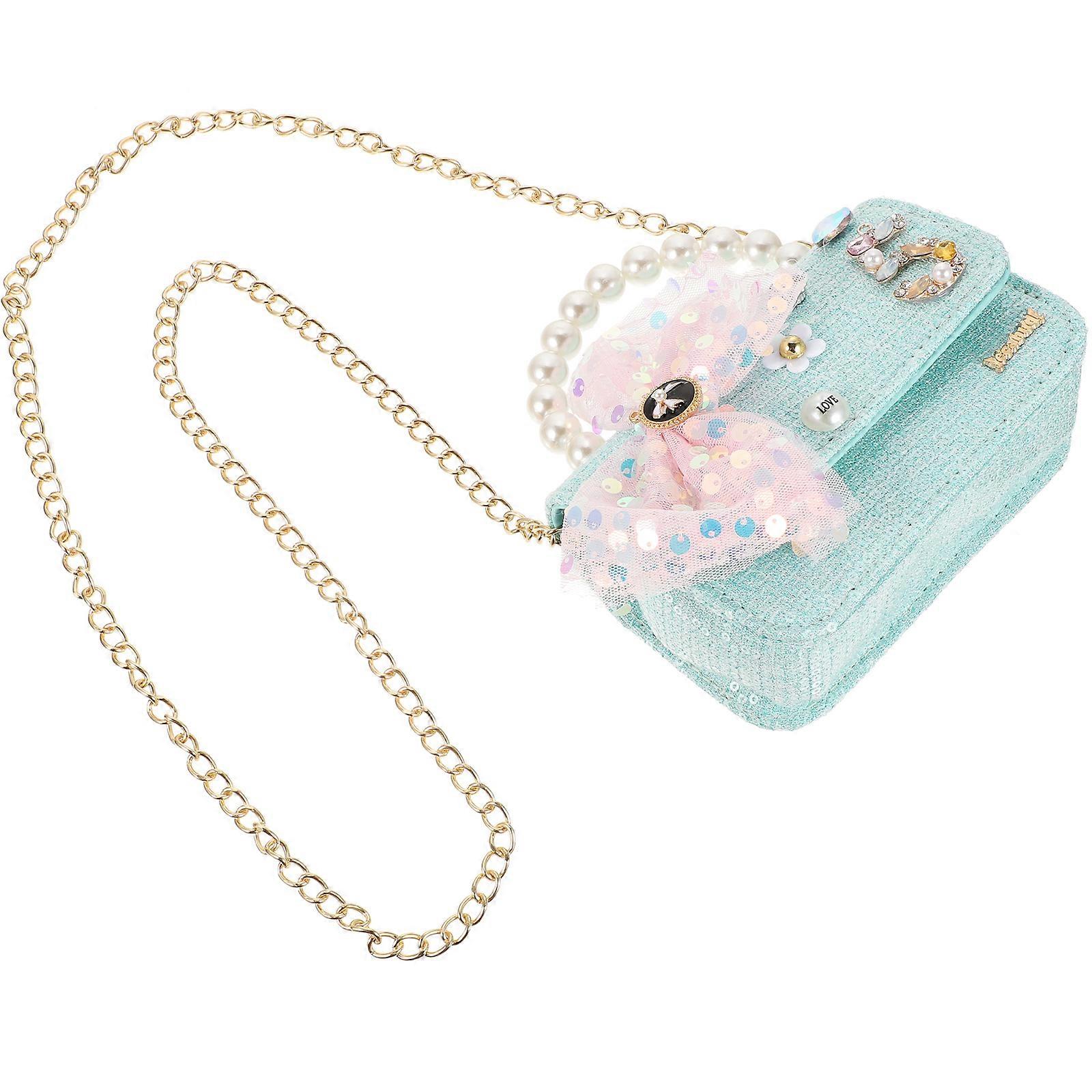 Girls Shoulder Bag With Simple Design Blue Color Pearl Handle For Daily Use 1Set