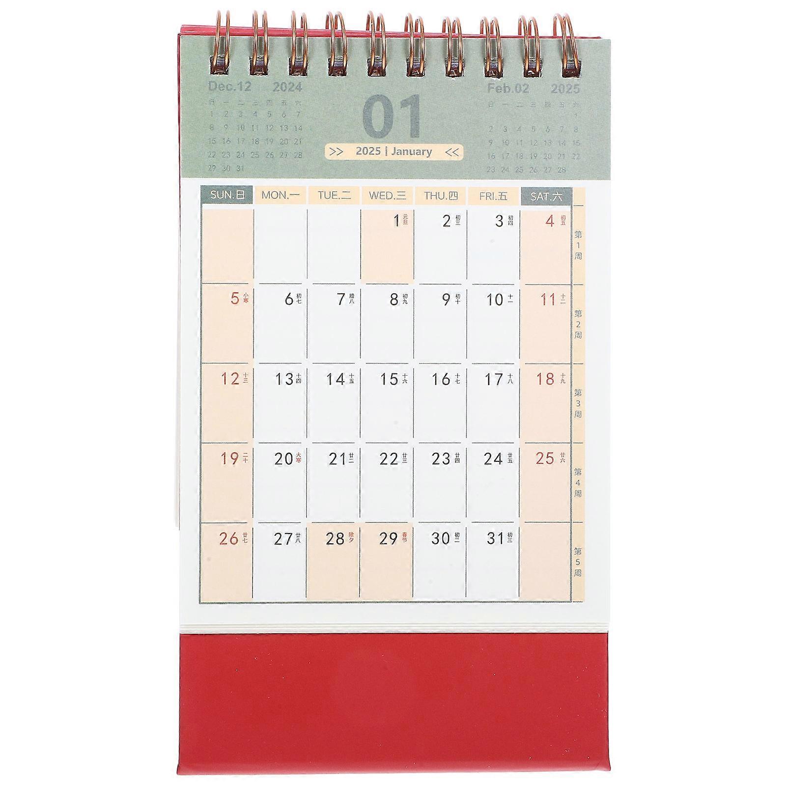 Academic Desk Calendar Recording Events Home Use Red Rectangular Standing Design 1Pack