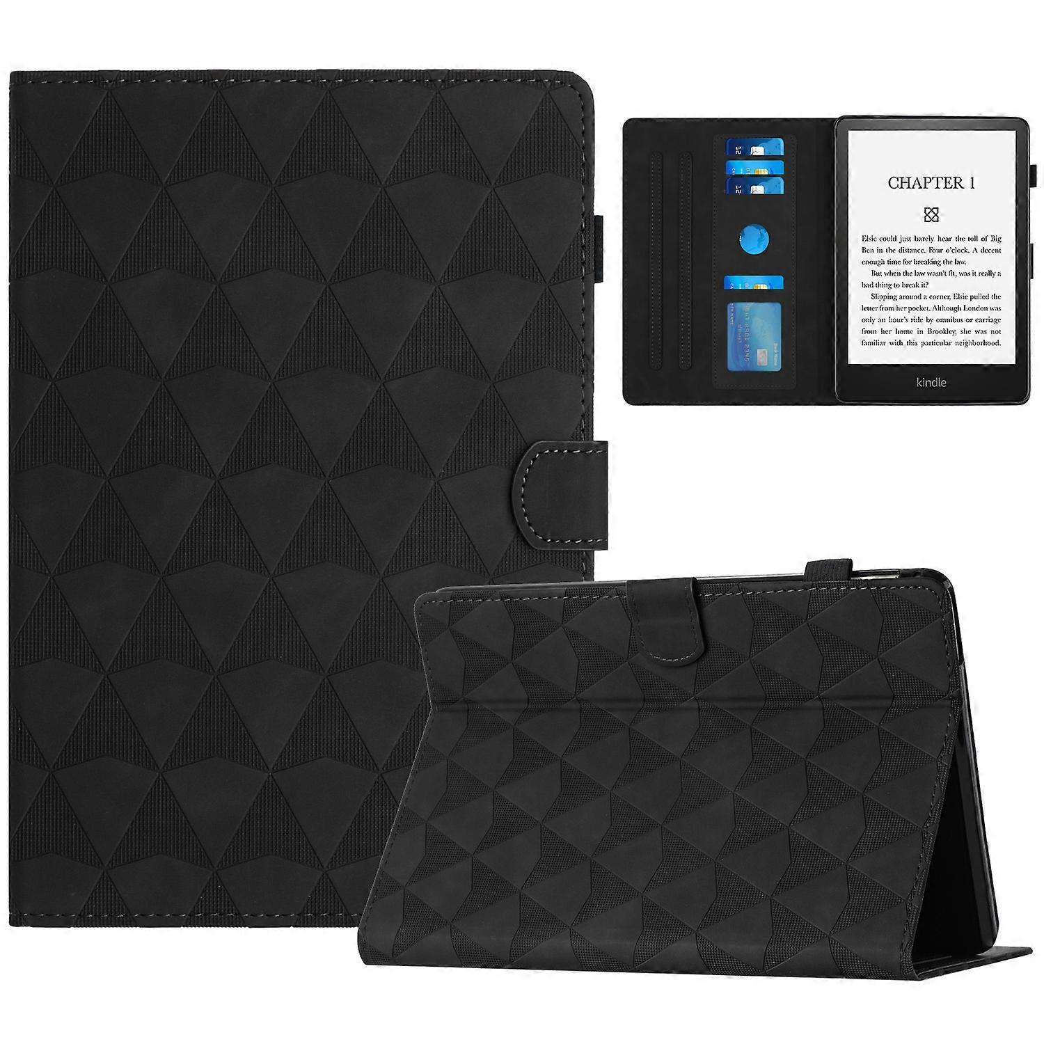 For Amazon Kindle Paperwhite (2015) 2 (2015) 3 (2015) 4 (2018) E-reader Case Leather Auto Wake Sleep Flip Stand Cover with Card Slots Black