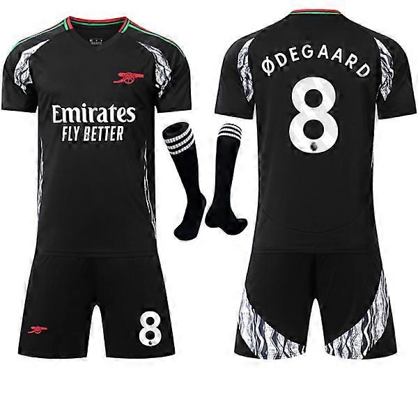 Arsenal Εκτός έδρας φανέλα 2024-2025 για παιδιά και ενήλικες, μαύρη φανέλα ποδοσφαίρου με κάλτσες No.8 ØDEGAARD