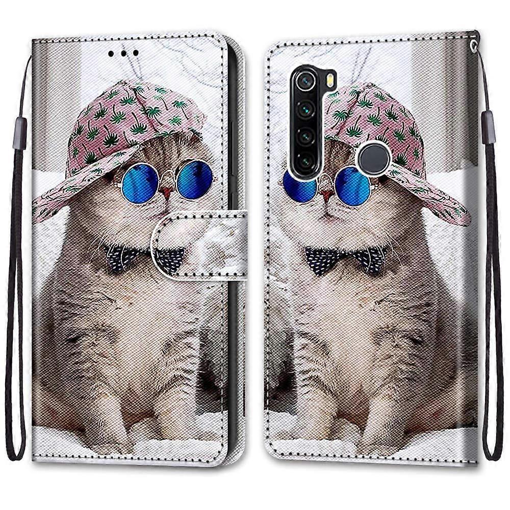 Leather Mobile Phone Case for Xiaomi Redmi Note 8T with Colorful Cat Design, Card Slot, Magnetic Stand, and Wallet Style
