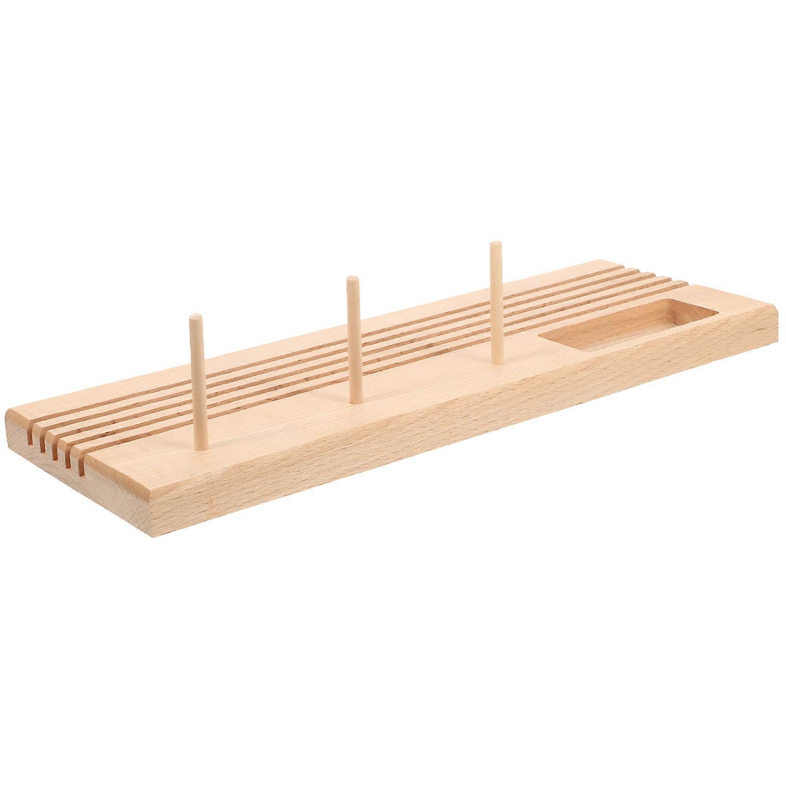 Sewing Thread Spool Organizer Wooden Storage Rack Rectangular Shape Khaki 35.5X12.5cm Stable Base 1 Set