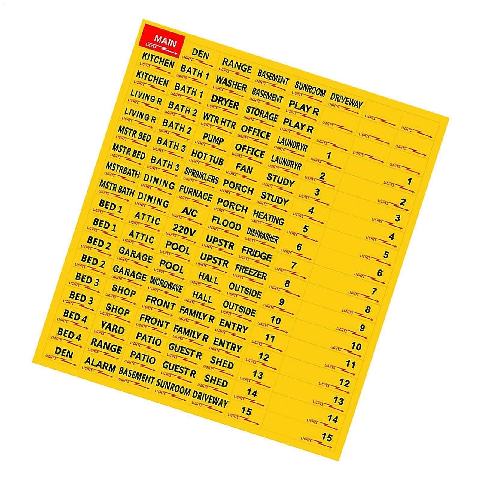 Electrical Distributor Labels | Removable Circuit Breaker Stickers For Distribution Box, Yellow, Colored, For Indoor and Outdoor Areas