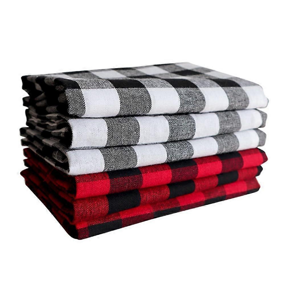 6-Piece Buffalo Check Collection, Classic Farmhouse Table Set, Cotton Checkered Napkins and Kitchen Towels, Red and White