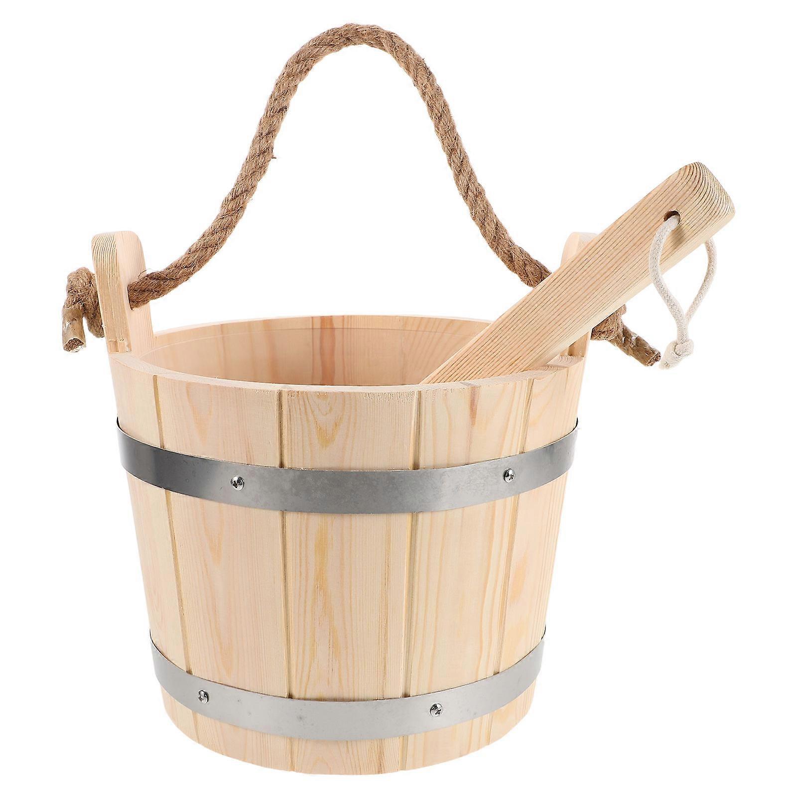 Wooden Sauna Bucket with Heat Resistant Ladle for Steam Rooms and Showers – Includes Liner for Bathing Experience