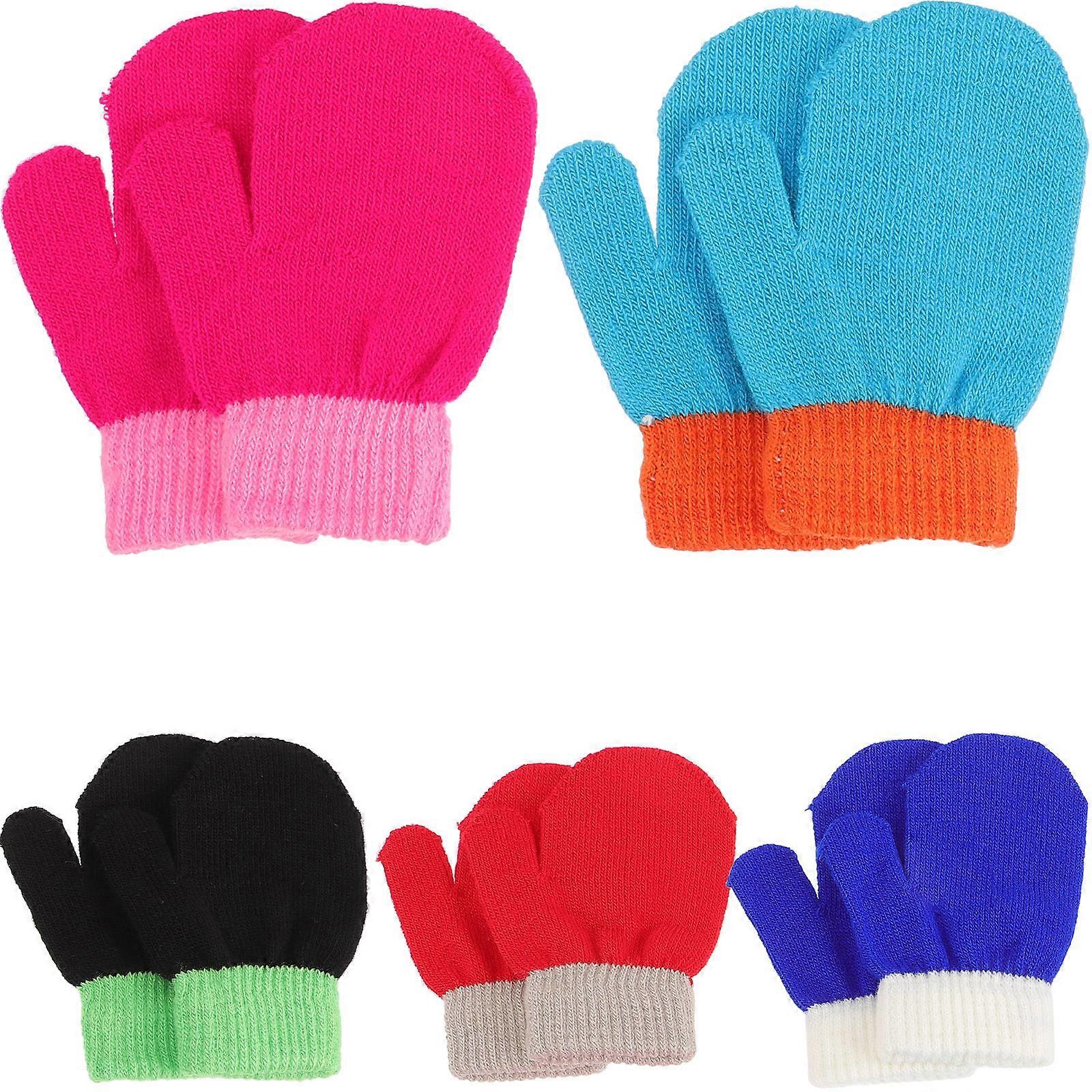 Portable Winter Gloves 5 Pairs Simple Style Warm Children Gloves For Christmas Holiday Use Assorted Color