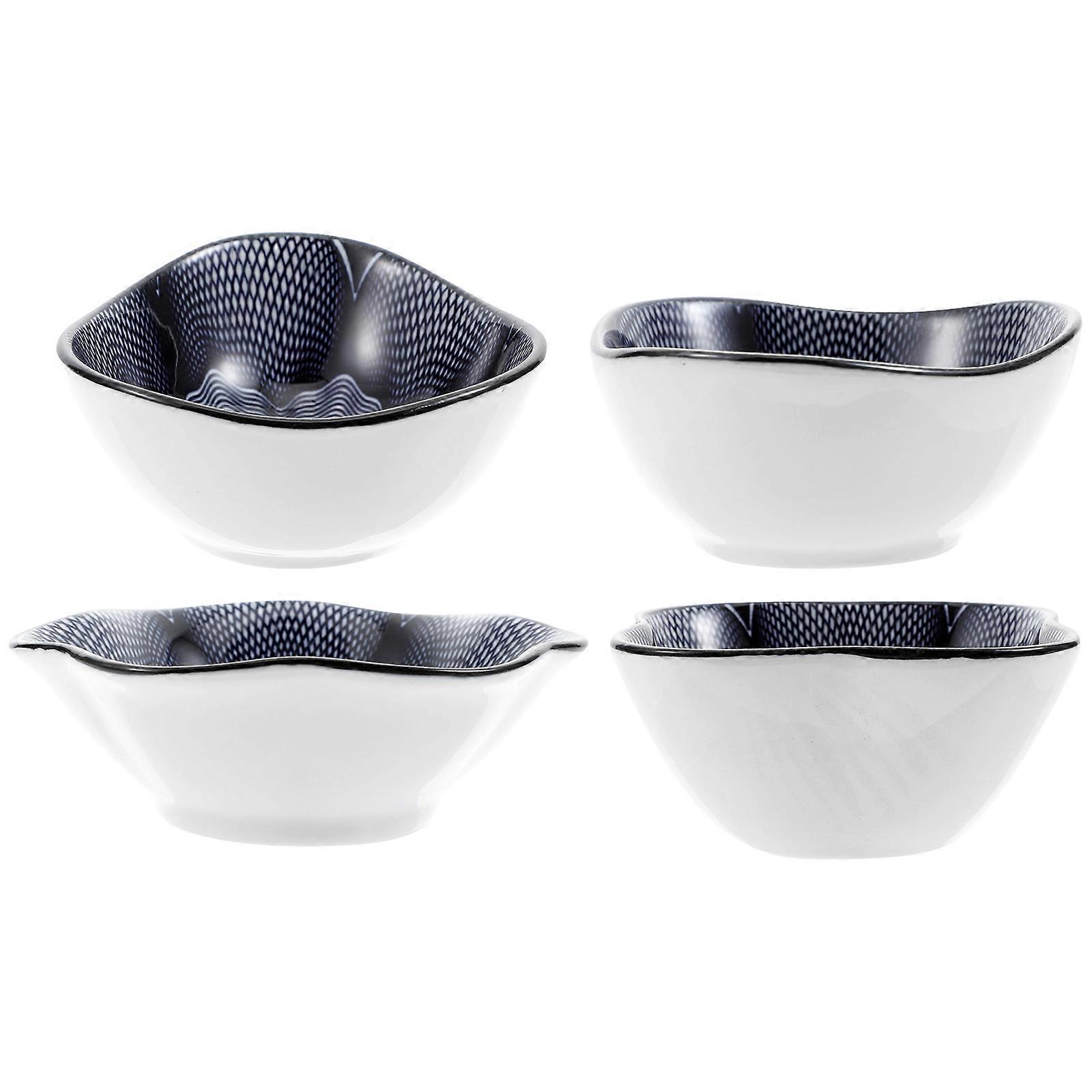 Mini Dip Bowls Ceramic Small Plates Home Use Blue Retro Design Sauce Storage 4Pcs