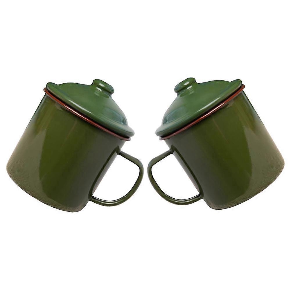 Green Enamel Mug with AntiSlip Handle for Storage Lightweight and 2 Pieces 12 oz