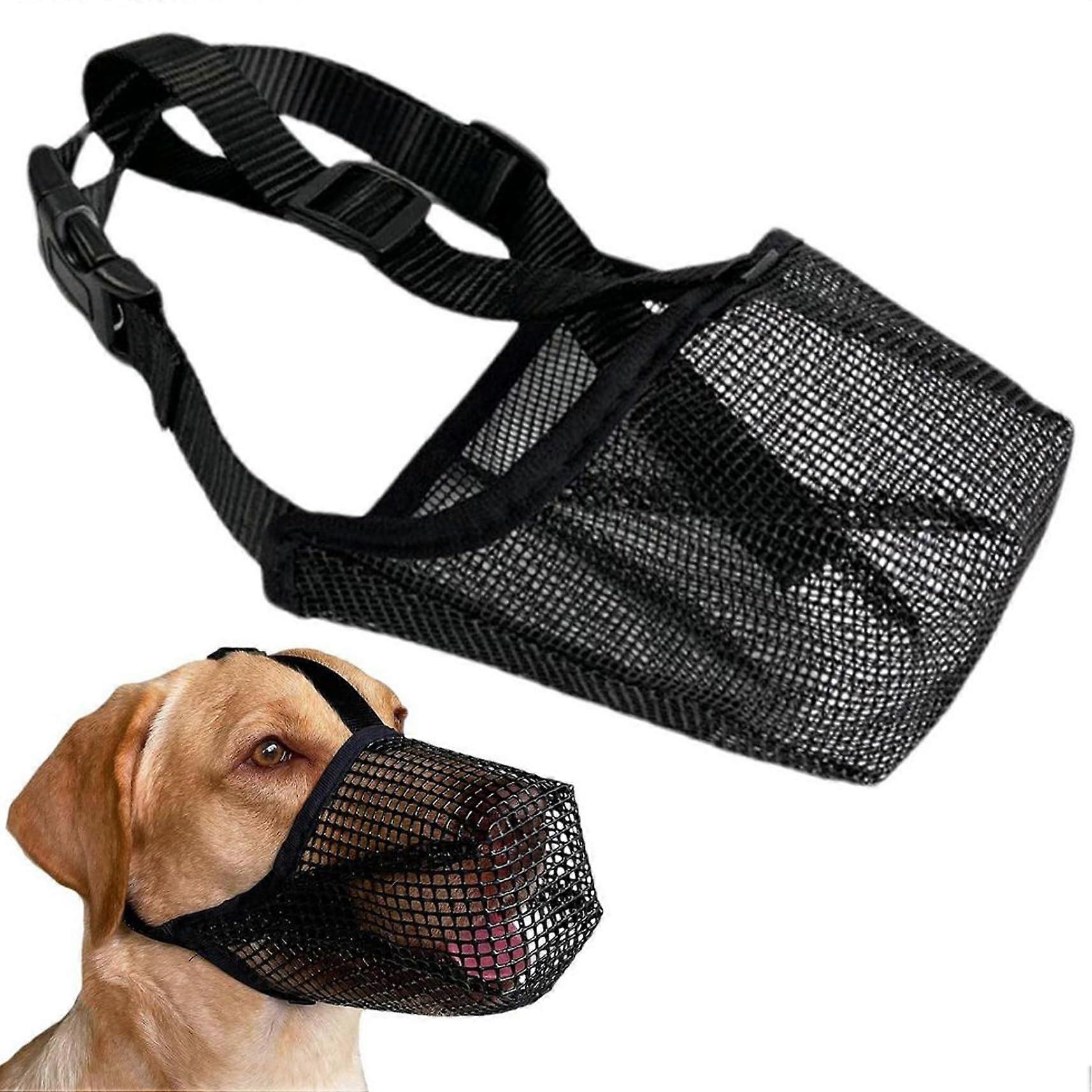 Breathable mesh muzzle for dogs with rounded edges, adjustable straps, size L
