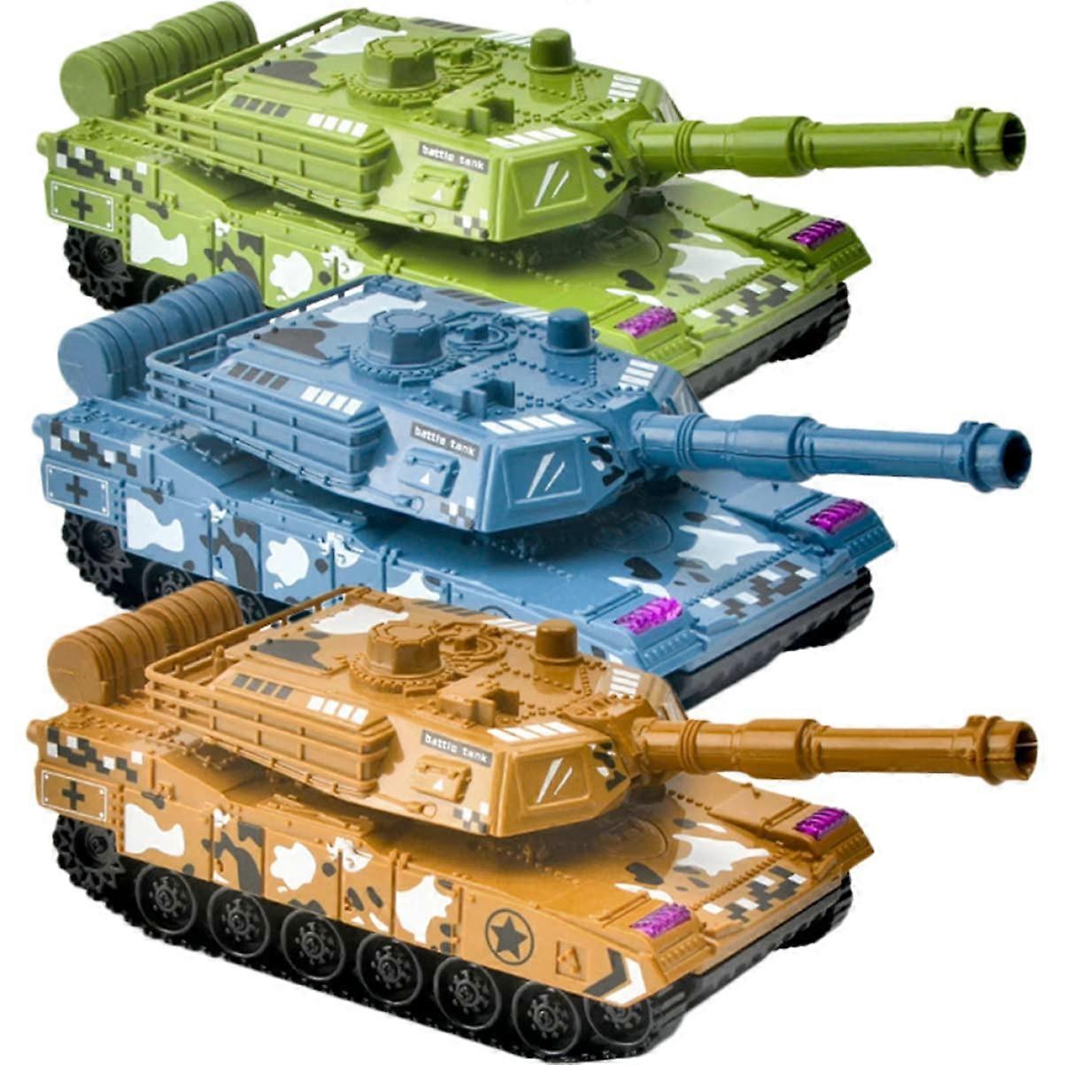 3 Piece Pull Back Tank Models Educational Vehicle Toys for Kids Realistic Combat Tank Desk Decor and Playset