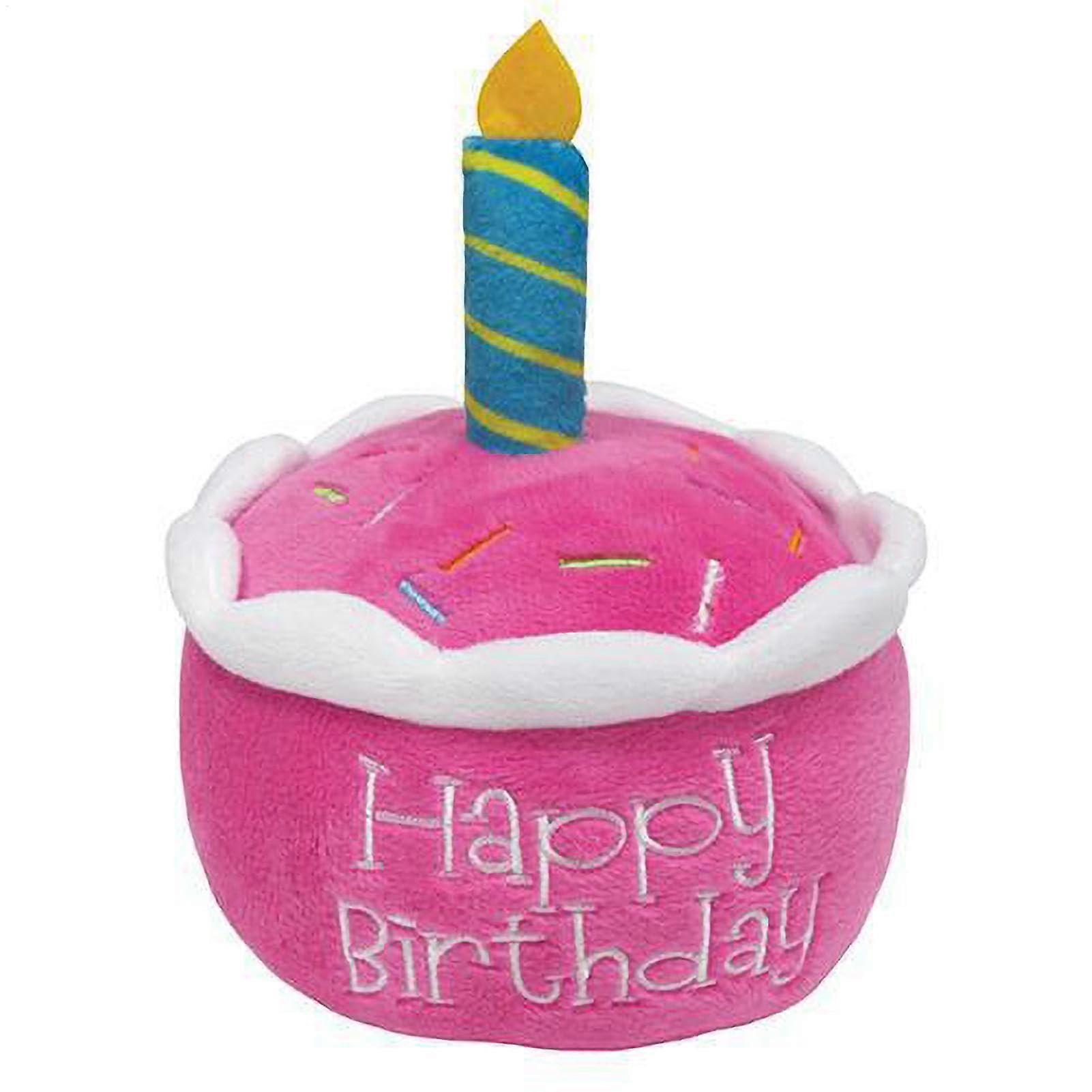 Birthday Cake Plush Toy For Dogs, Soft Plush Puppy Cake Toy, Pink, Small/Medium Size, Dog Chew Toy