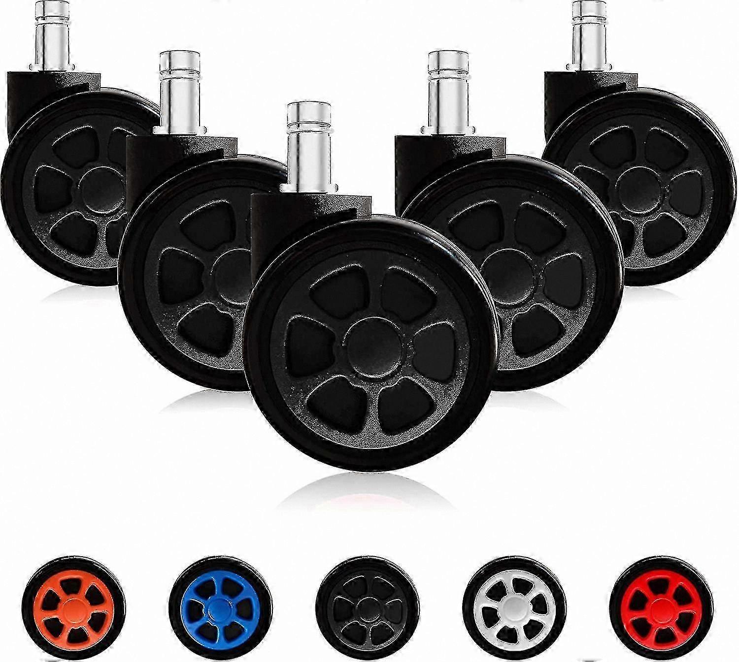 Black Replacement Casters for Gaming Chairs, Anti-Fall Design, Smooth Rolling, Set of 5