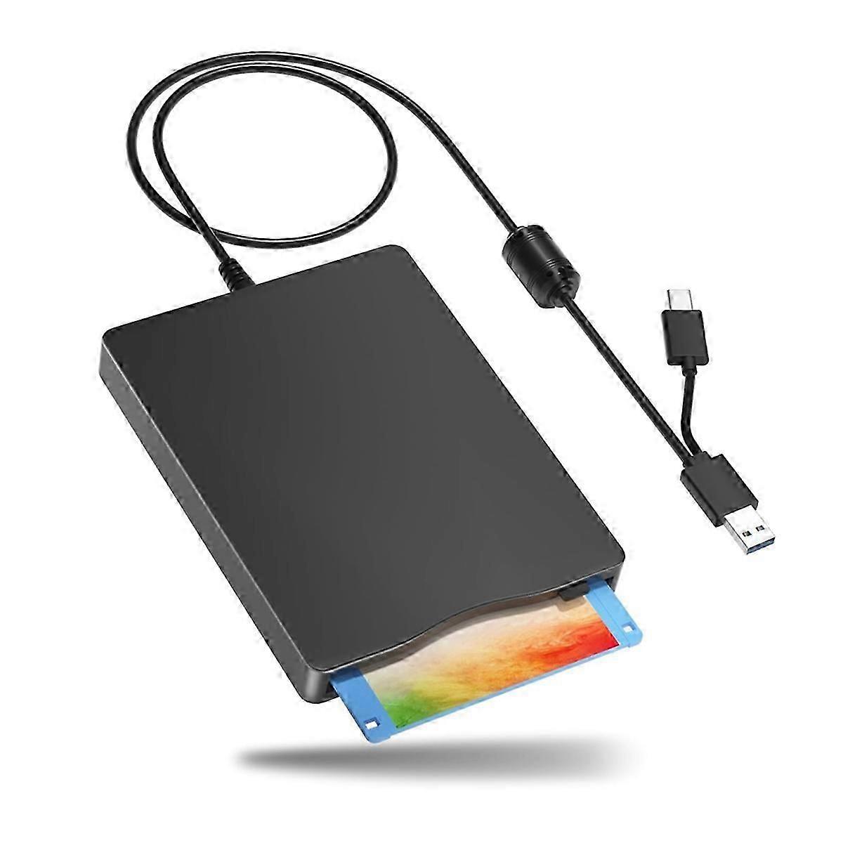 Diskettenleser, 3,5 Zoll externes Diskettenlaufwerk mit USB Typ-C, tragbare FDD-Diskette Dr