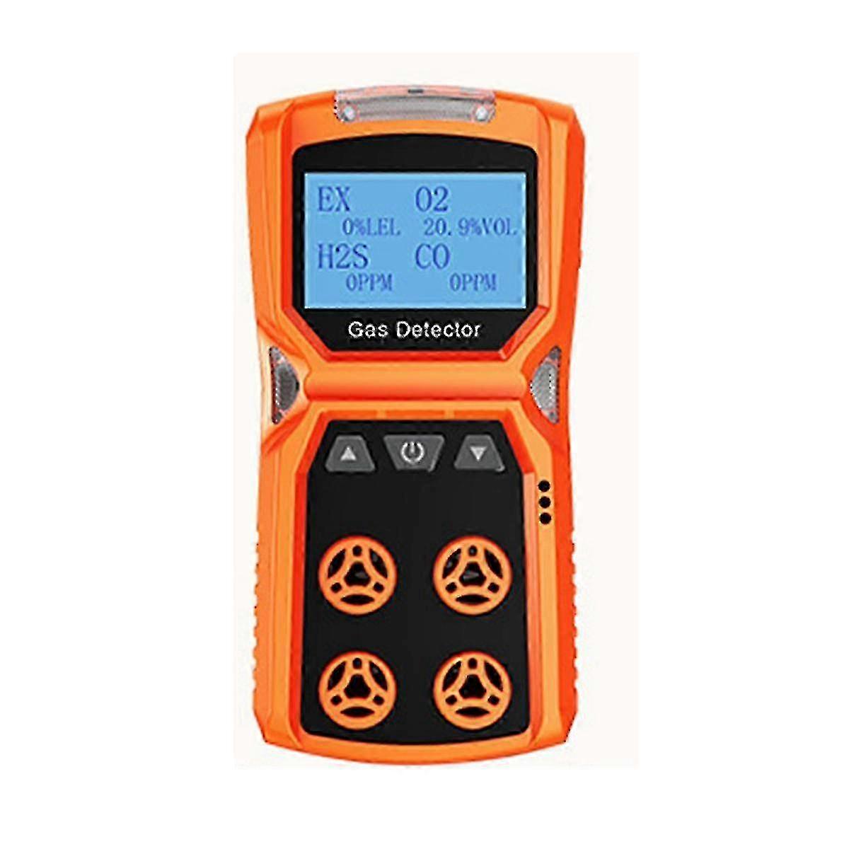 4-in-1 Portable Gas Detector for O2 H2S CO and Combustible Gas with Alarm - Orange