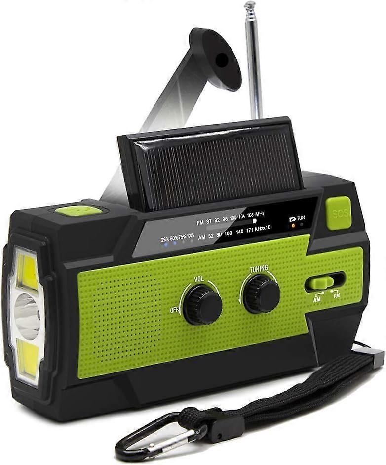 Wind Up Radio With Phone Charger, 4000mAh Emergency Solar Radio AM/FM, Dynamo Torch, Crank Radio, Green