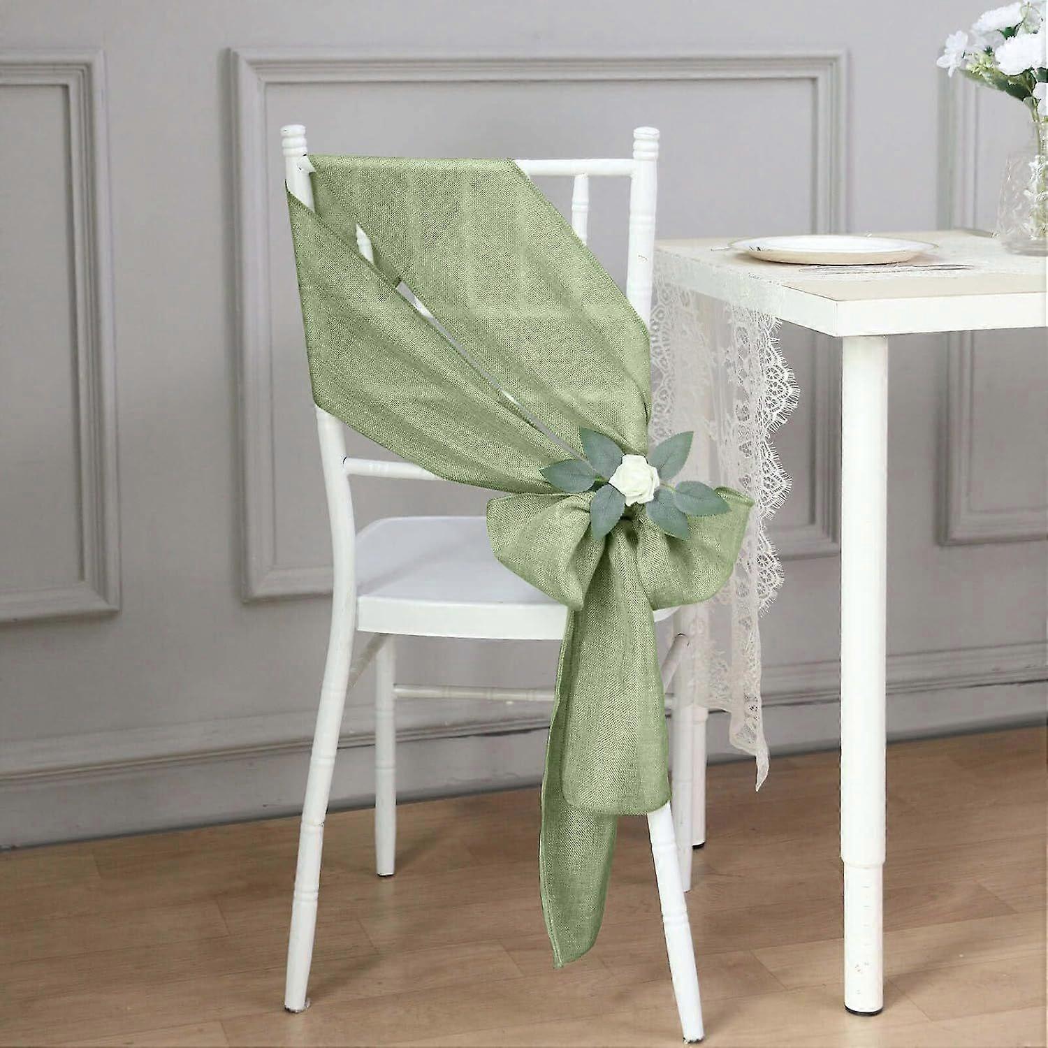 5 Pack | Sage Green Jute Faux Burlap Chair Sashes, Boho Chic Linen Decor -