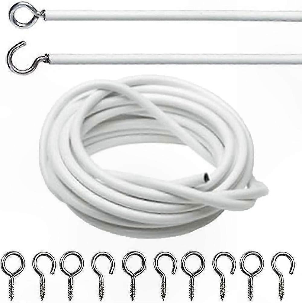 3m Window Curtain Hanging Cord with 8 Hooks and 8 Eyes, White Net Curtain Wire for Easy Installation