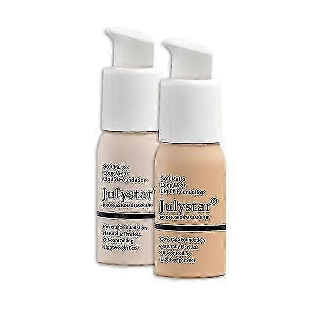 Julystar 2pcs/set Liquid Coverage Foundation Facial Base Cream Brighten Moisturizer Mineral Full