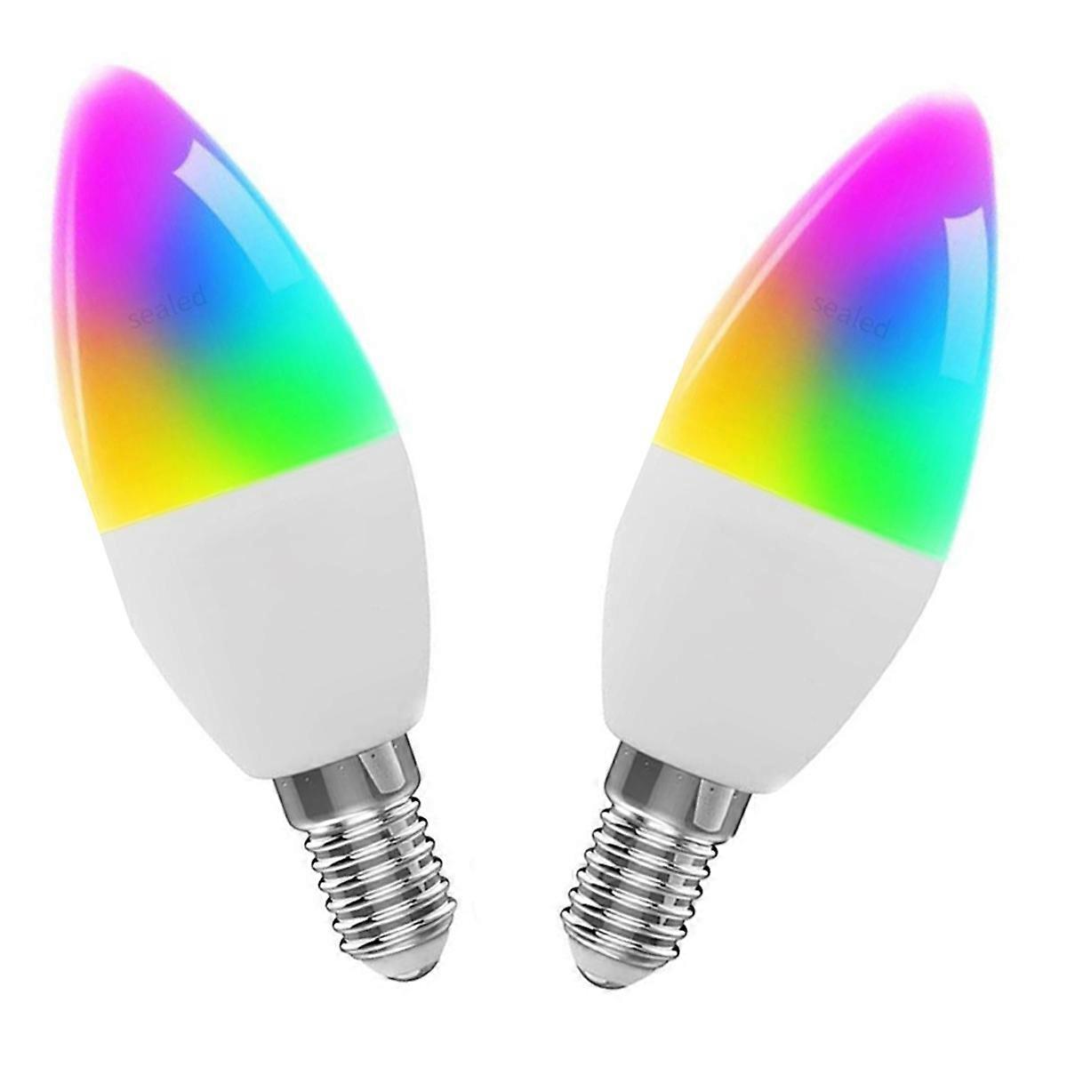 2Pcs Tuya Smart WiFi LED Bulb Five-Way Spiral Candle Bulb WiFi RGB Bulb Remote Control and Voice Co