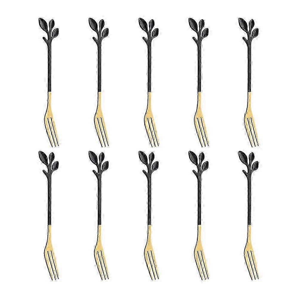10 Pcs Tasting Dessert Forks Stainless Steel Leaf Appetizer Forkfru...