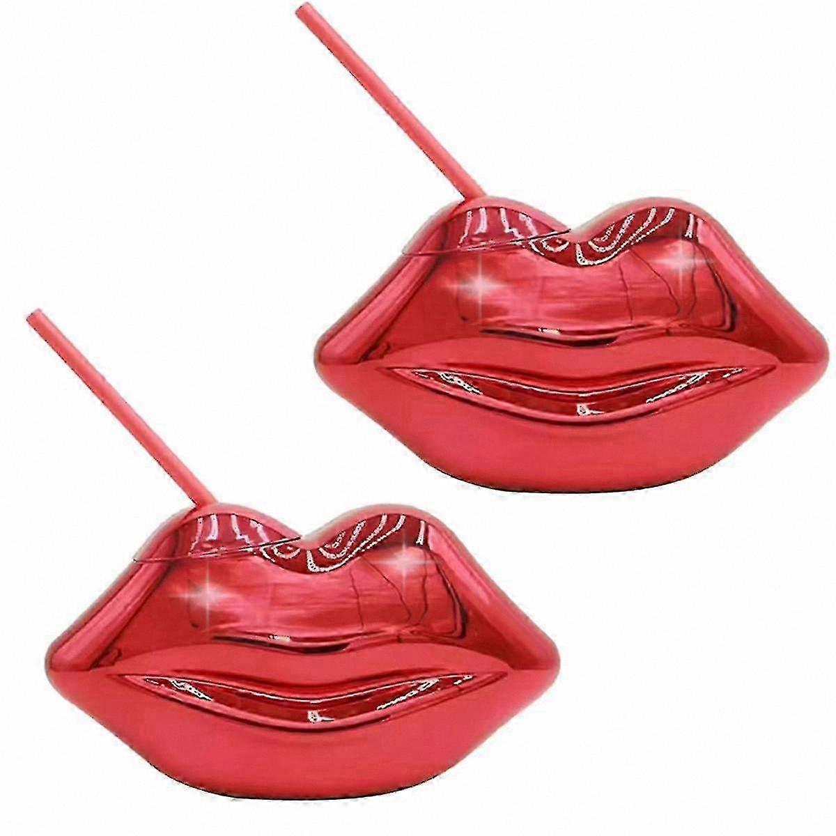 2 Pcs Red Lips Shaped Disco Cups for Bachelorette & Party Decor - Removable Design