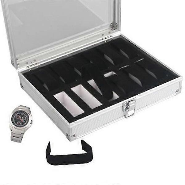 Aluminum 12 Slots Wrist Watch Storage Case For Home Use And Shop Display 26cm X 21cm X 6.3cm Dust With 1Pack